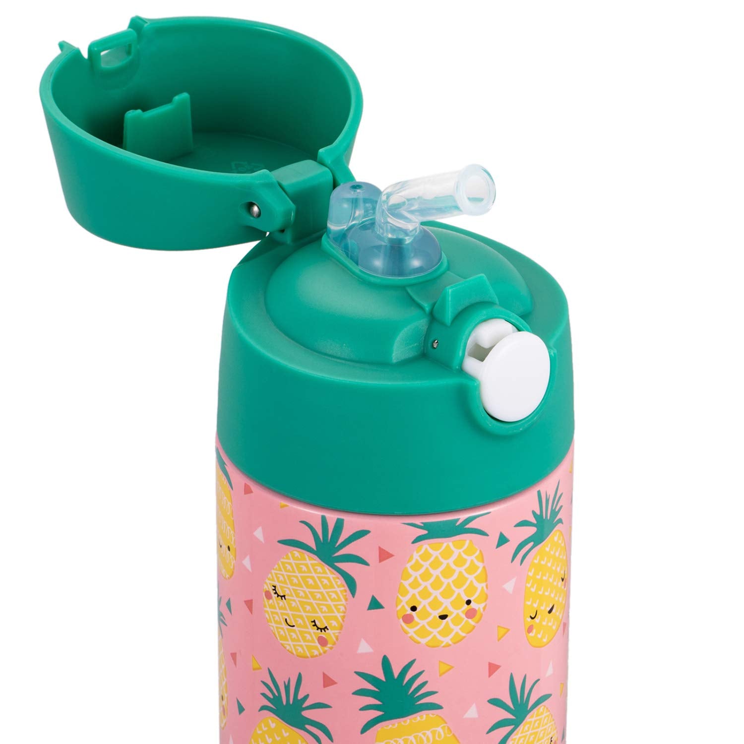 Snug Kids Water Bottle - insulated stainless steel thermos with straw (girlsBoys) - Pineapple  17oz