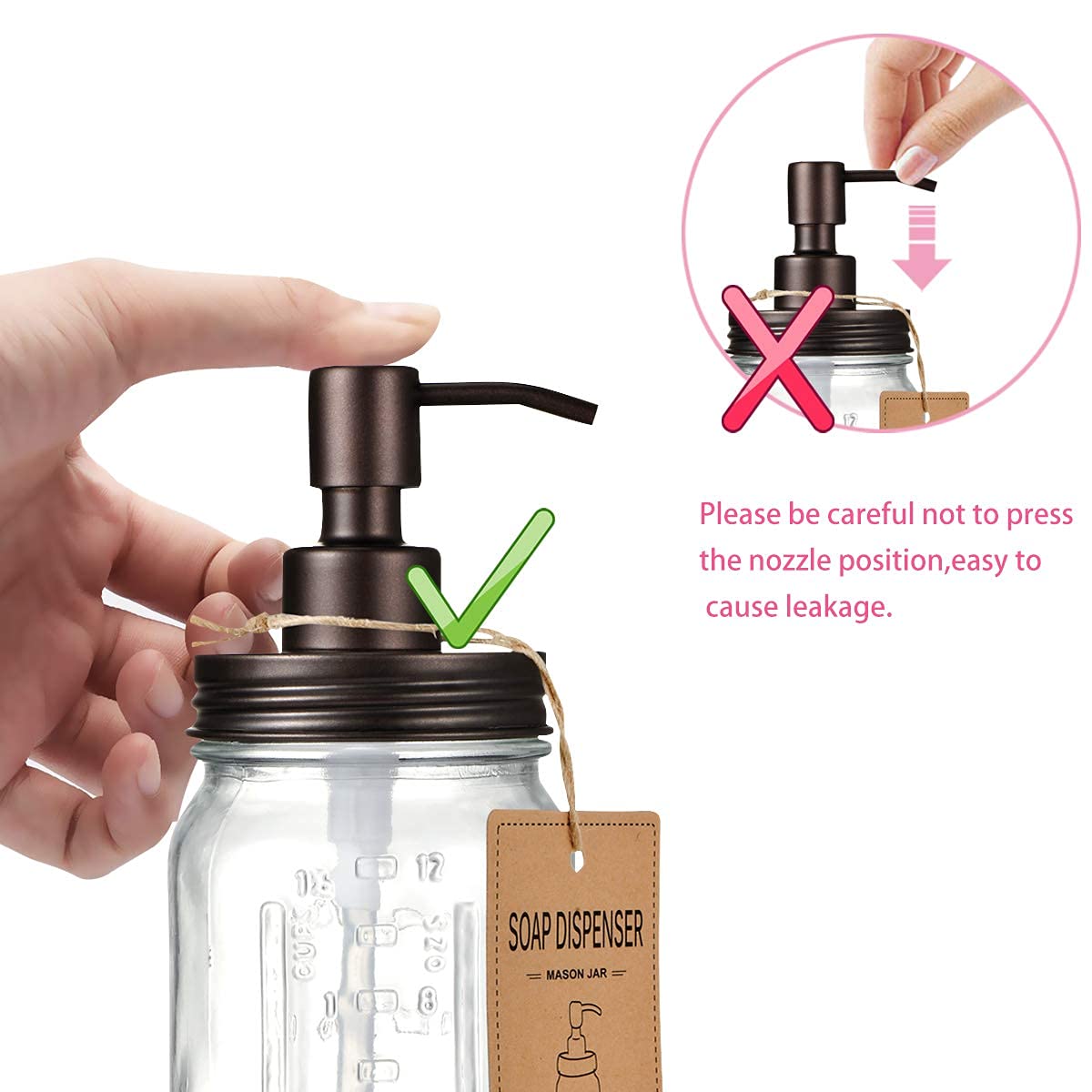 Amolliar Mason Jar Liquid Soap Dispensers, Rustproof Stainless Steel Mason Jar Lid Pump, Refill Hand Soap, Lotions, Dish Soap, L