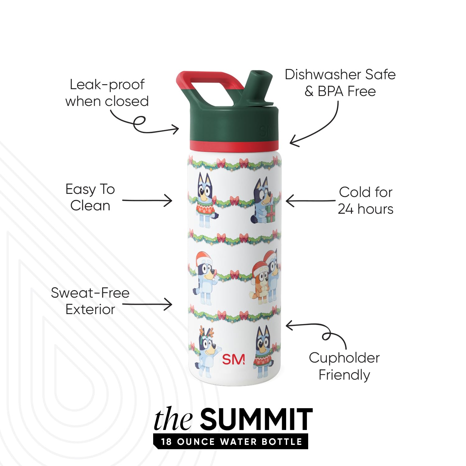 Simple Modern Kids Summit | Christmas Water Bottle with Straw Lid | Bluey 18oz Stainless Steel Cup Insulated Tumbler for Toddler