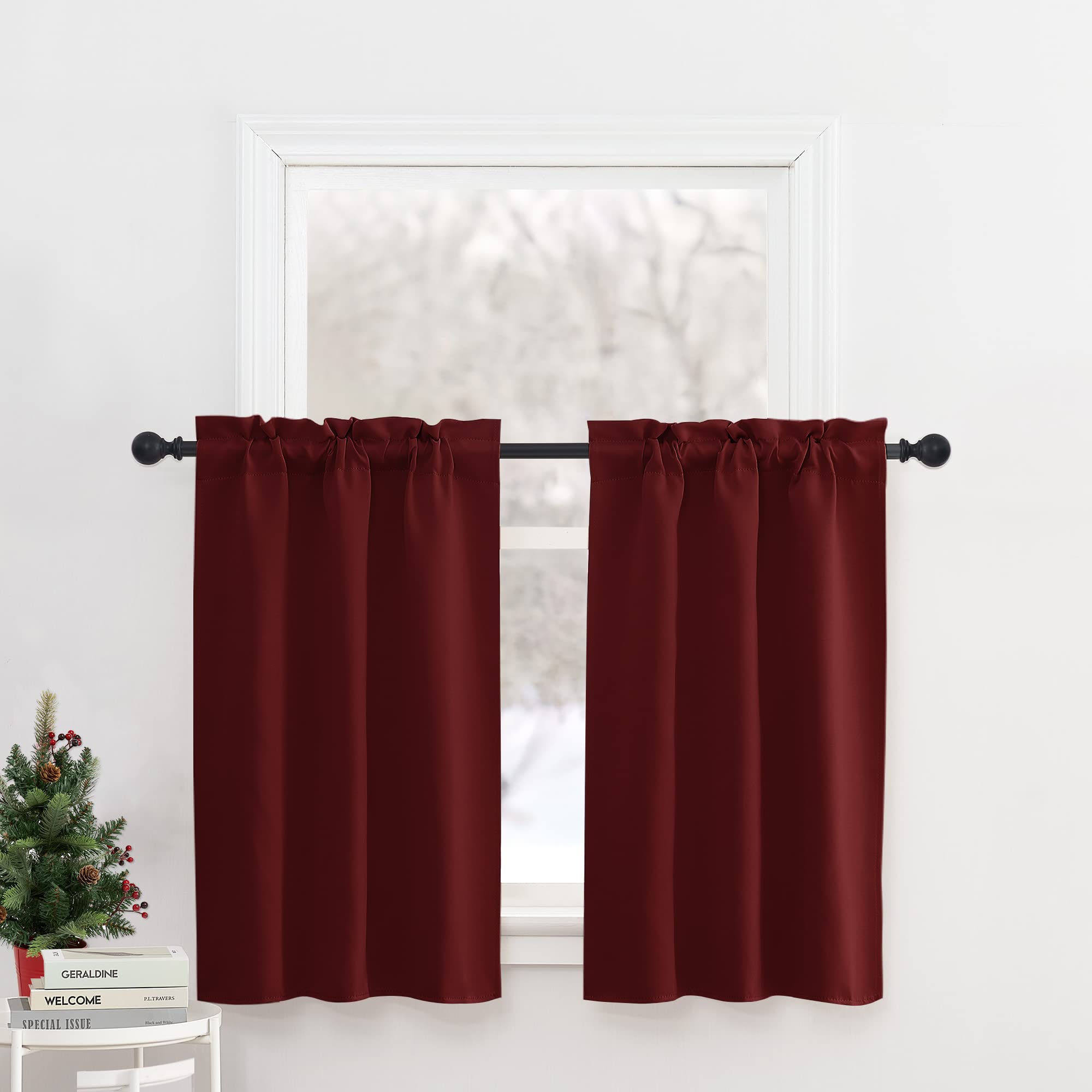 NICETOWN Kitchen Curtains for Small Windows - Double Rod Pocket Adjustable Blackout Tiers for Basement/Office/Hotel, 29 W x 36 L