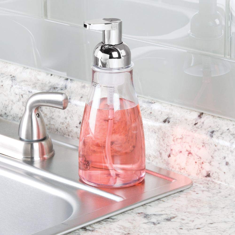 Idesign Bpa-Free Plastic Refillable Foaming Soap Dispenser - 3.12'' X 3.12'' X 7.45'', Clear/Chrome