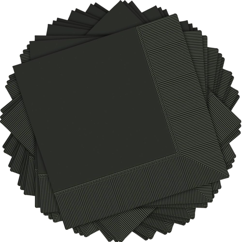 Amscan Tableware Collections, 2-Ply Beverage Napkins, Party Supplies, Jet Black, One Size 50Ct, 5 X 5