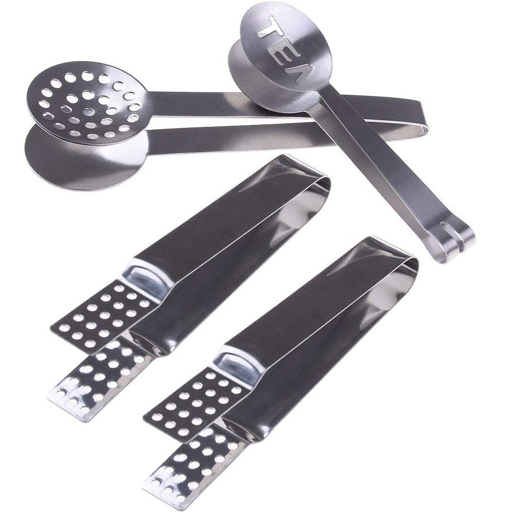 4 Pcs Stainless Steel Tea Bag Tongs Teabag Squeezer Strainer Holder Grip Metal Spoon Mini Sugar Clip Kitchen Bar Tools