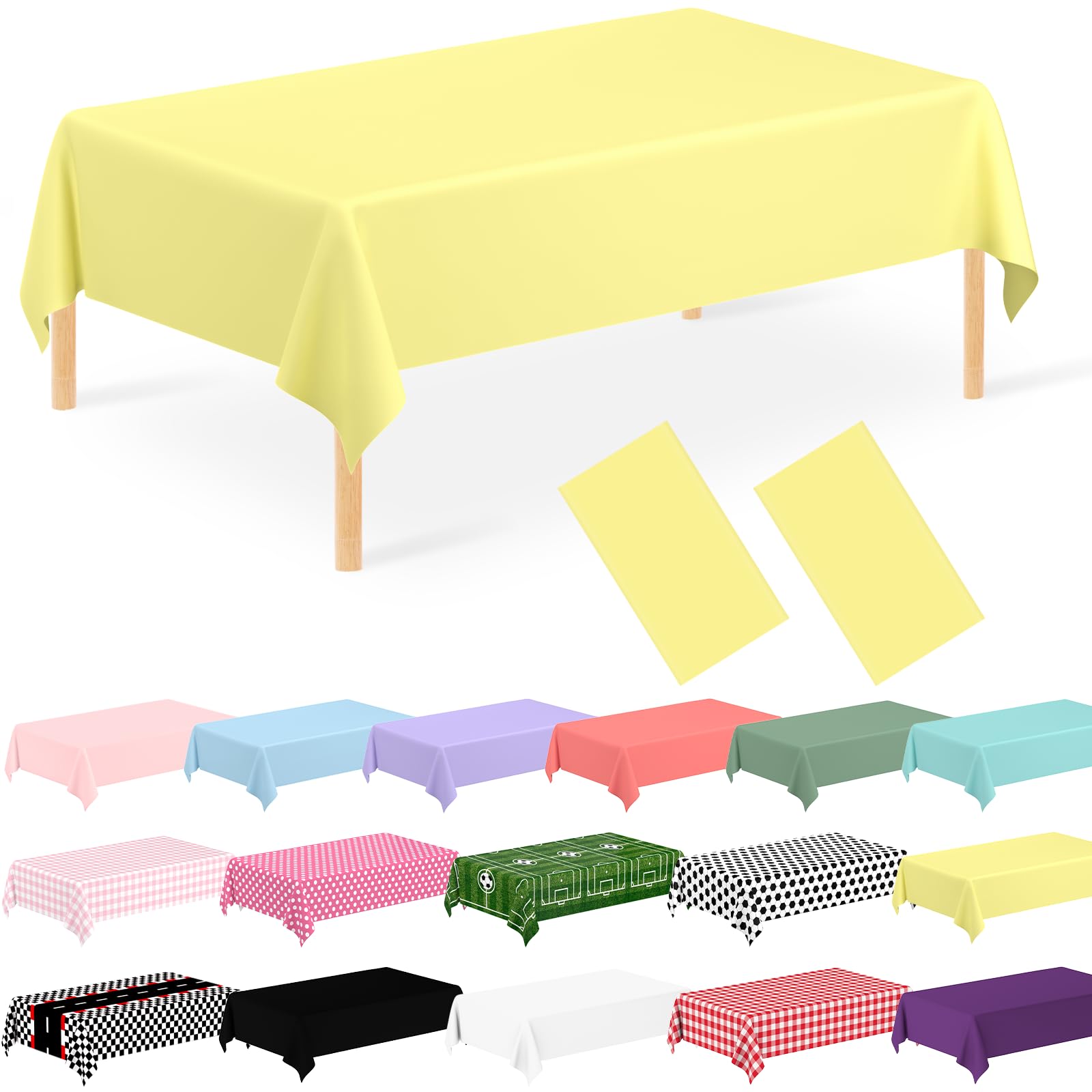 JCTHKUKU 2 Pack Yellow Tablecloth Disposable Baby Yellow Table Covers 54 x 108 Yellow Pastel Table Cloths for Parties Bridal Sho