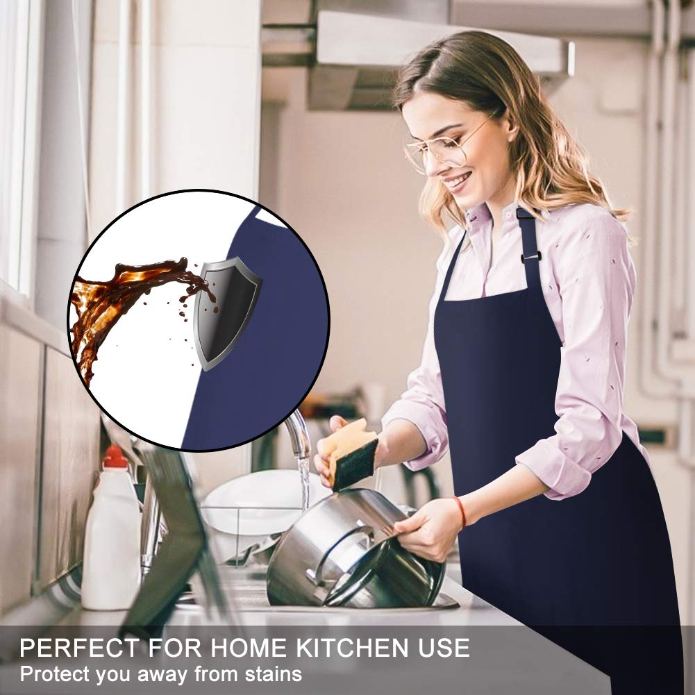 Jubatus 2 Pack Bib Aprons With 2 Pockets Cooking Chef Kitchen Apron For Women Men, Navy Blue