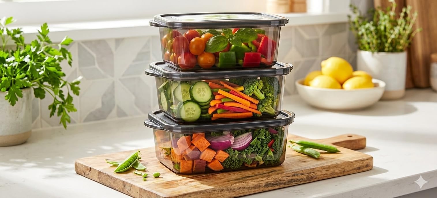 Food Storage Containers, Multipurpose Stackable Kitchen Boxes, Airtight Organiser For Fruit, Vegetables, Cereal, And Snacks, Pla