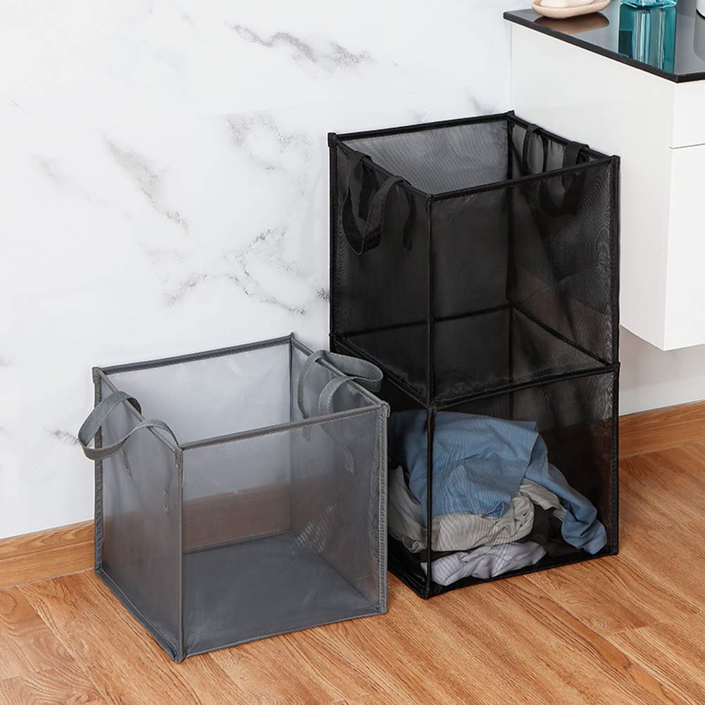 Laundry Hamper Bag with Handles Portable &Collapsible Dirty Clothes Mesh Basket Foldable for Washing Storage  Kids Room Dorm or Travel (Black  Single-Layer)