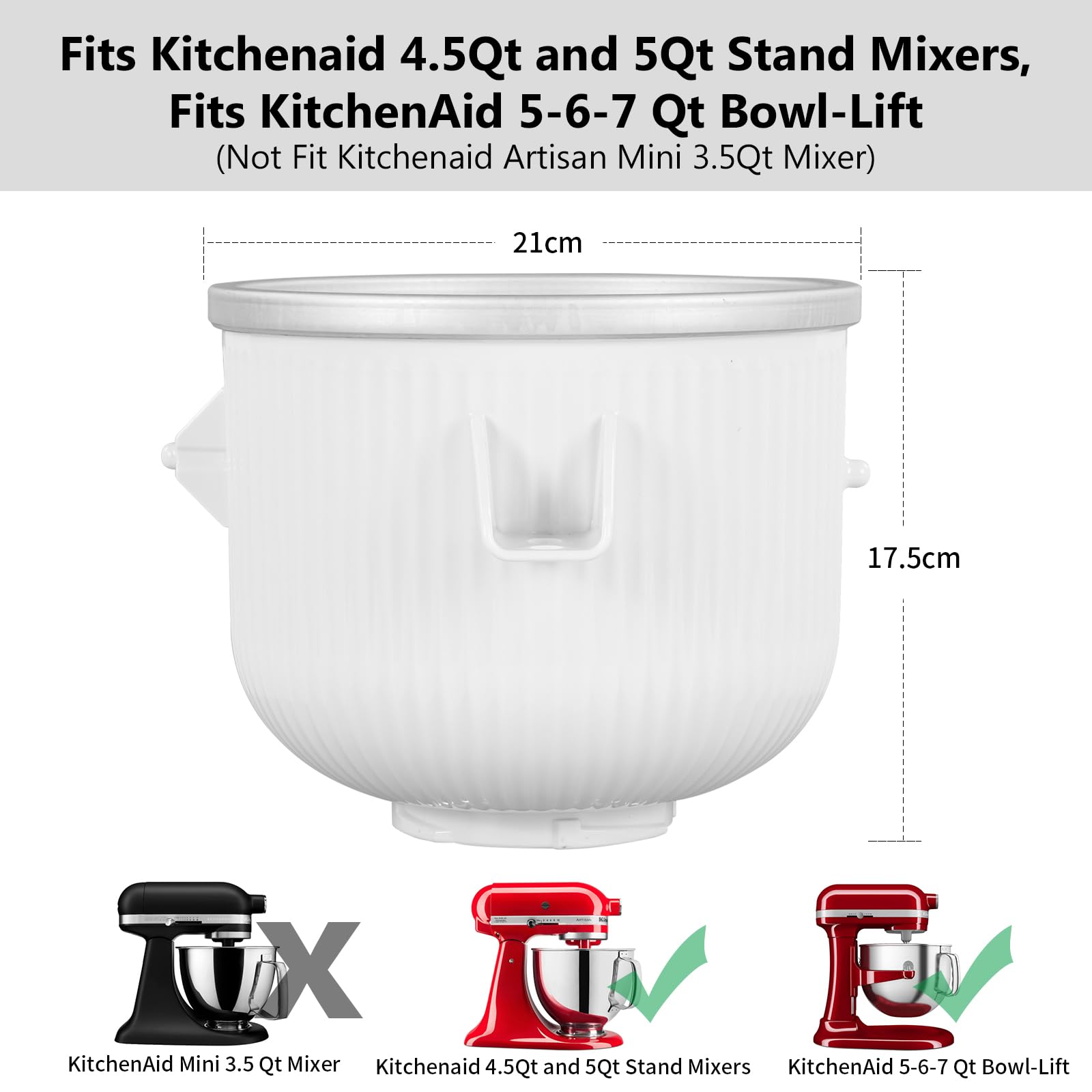 Gdrtwwh Ice Cream Attachment for Kitchenaid Stand Mixer Ice Cream & Sorbet Gelato Maker Fits Kitchenaid 4.5-5Qt Stand Mixer and 5-6-7Qt Bowl-Lift(Dishwasher Safe)