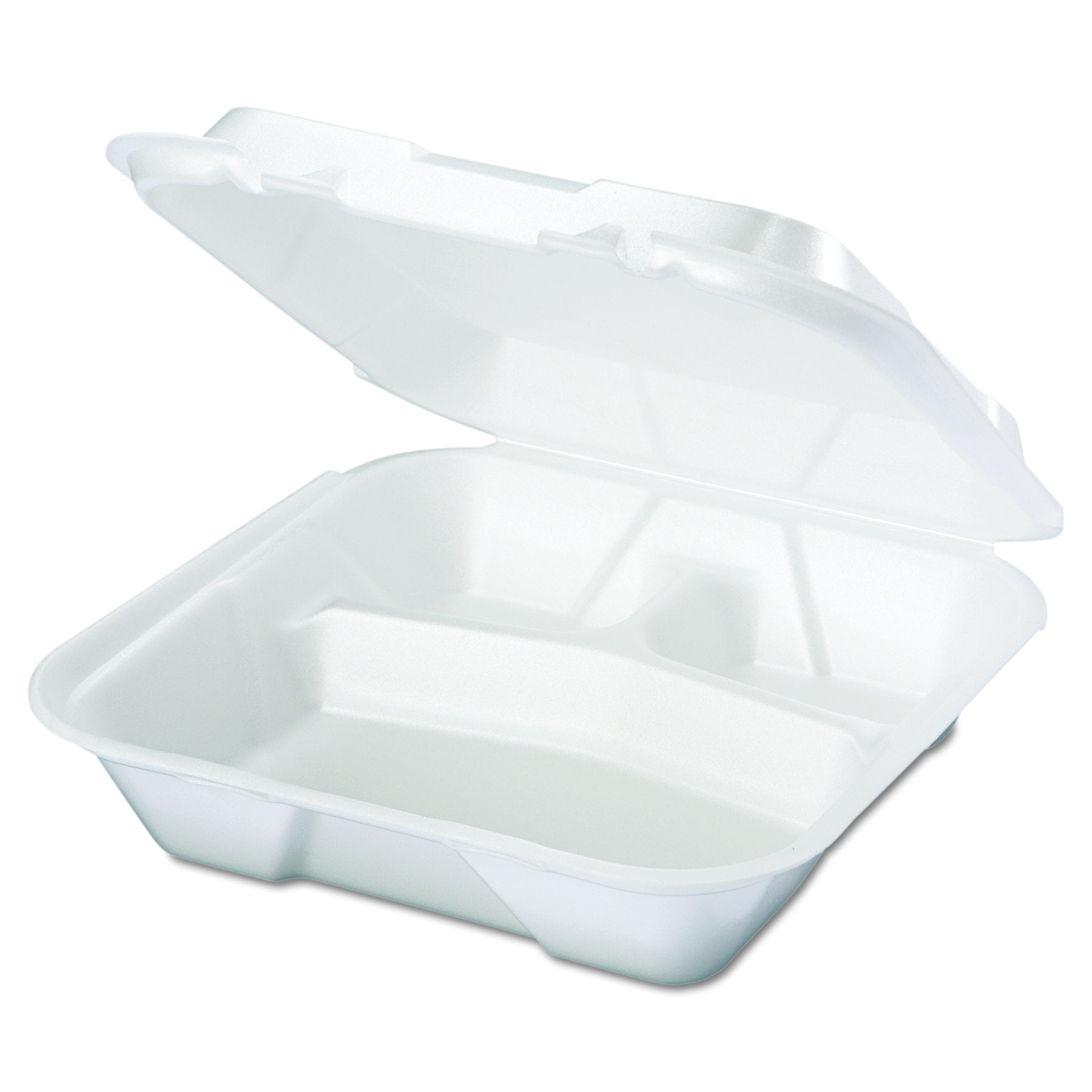 Genpak SN203 Snap It Foam Container, 3-Comp, 9 1/4 x 9 1/4 x 3, White, Bag of 100 (Case of 2)