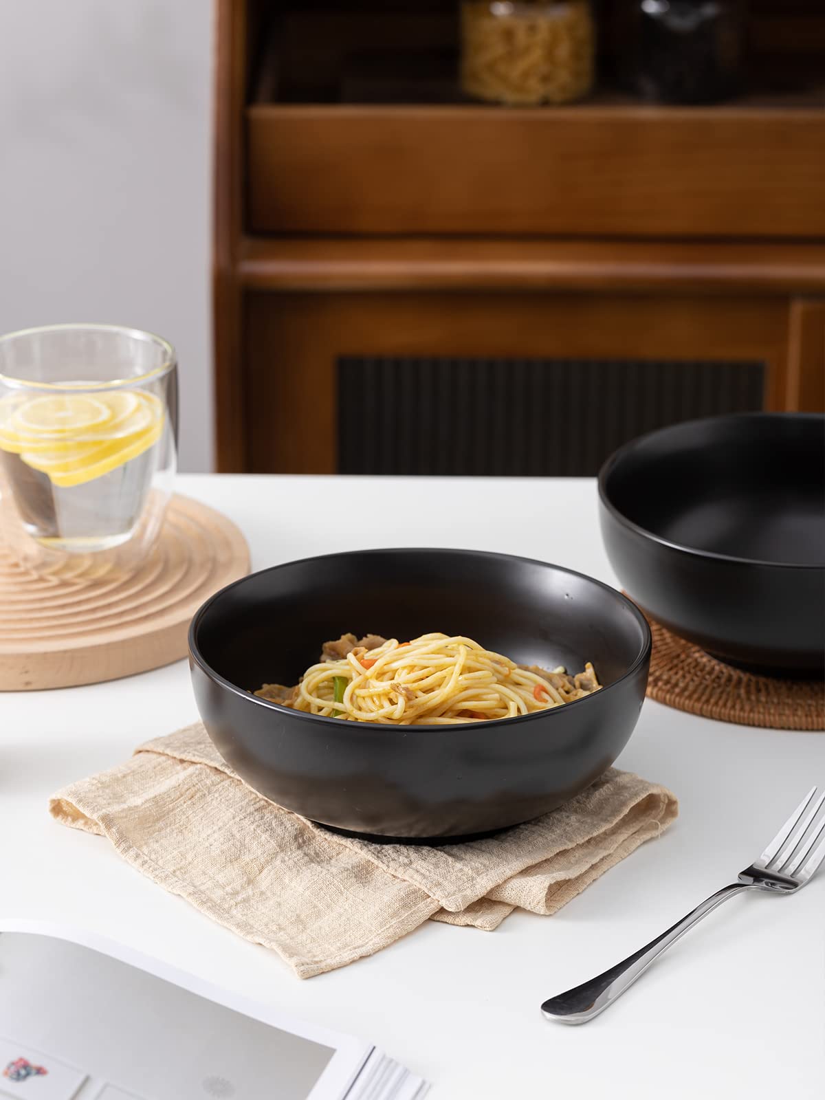 Kanwone Large Serving Bowls - 55 Ounce, Porcelain Salad Bowls, Pasta, Soup Bowls, Set Of 2, Serving Dishes For Entertaining, Mic