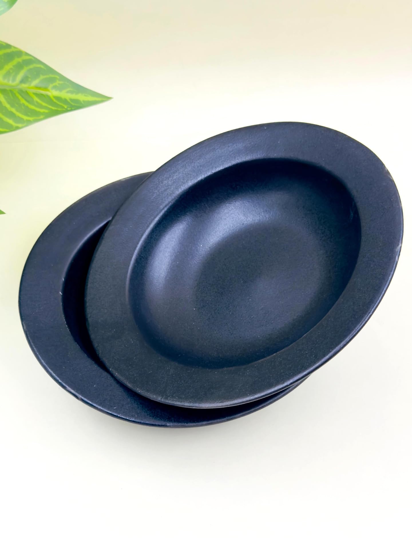 Lupaava Ceramic Pasta Plate | Soup Plate | Snack Plate | Size 7 Inch | Microwave Safe, Oven Safe (2, Black Matte)