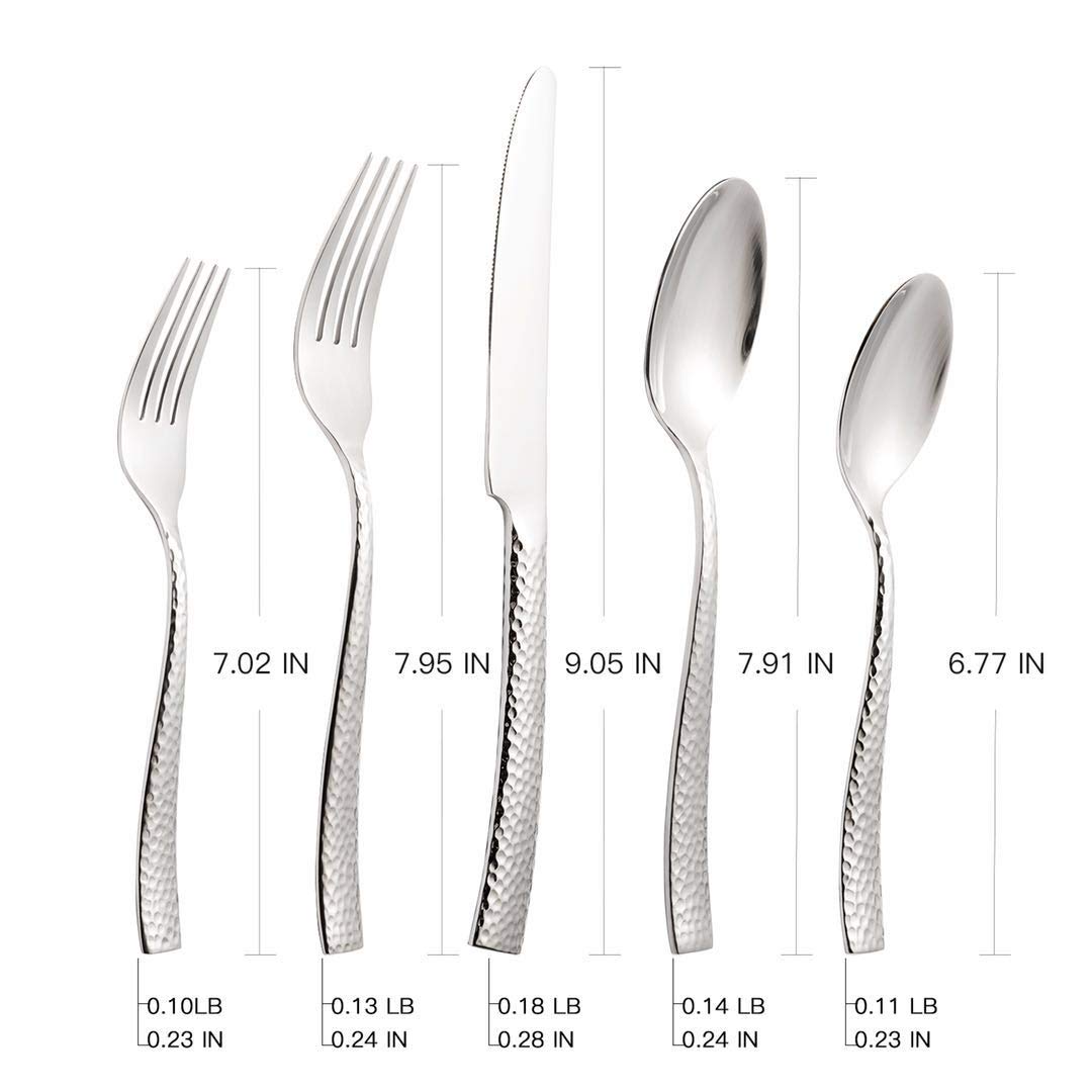 Kelenfer Flatware Set Silverware Cutlery Set Forged Stainless Steel 20 Piece Hammered Handle Service For 4