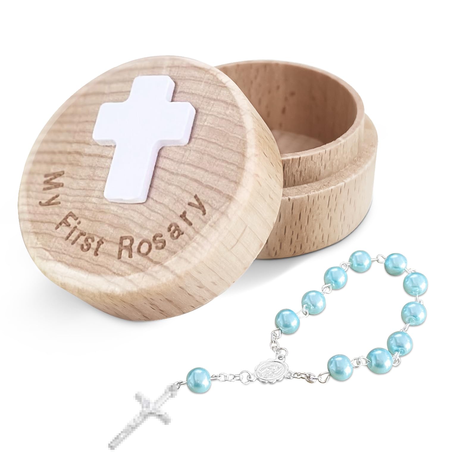 TBTFW My First Rosary, Baby Rosary Baptism Keepsake Box, Baby Rosary Catholic Baptism Gifts for Boys, Rosary for Baby Birthday B
