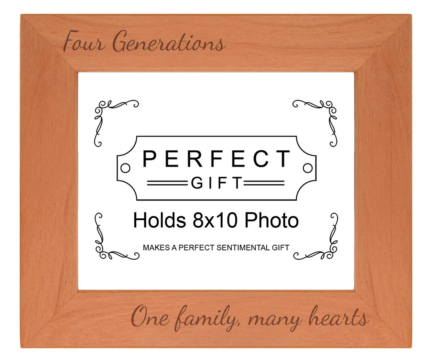 Sentimental Frame For Family Four Generations One Family Many Hearts Wood Engraved 8x10 Landscape Picture Frame
