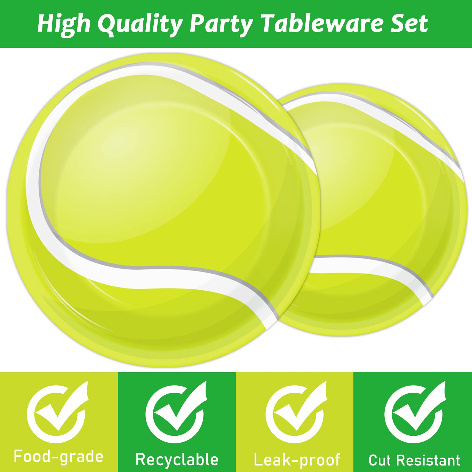 Wiooffen 96Pcs Tennis Party Decorations Supplies Tennis Ball Themed Sports Birthday Party Disposable Plates Napkins Set For Baby