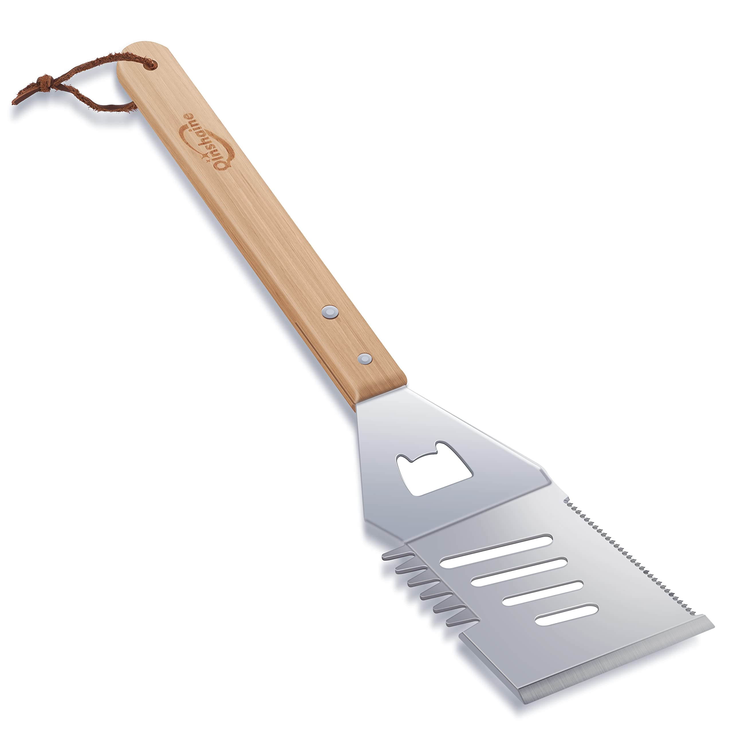 Qinshaine 4-In-1 Bbq Spatula, Multifunction Grill Spatula With Wooden Handle, Perfect For Bbq Grills And Kebabs For Camping Picn
