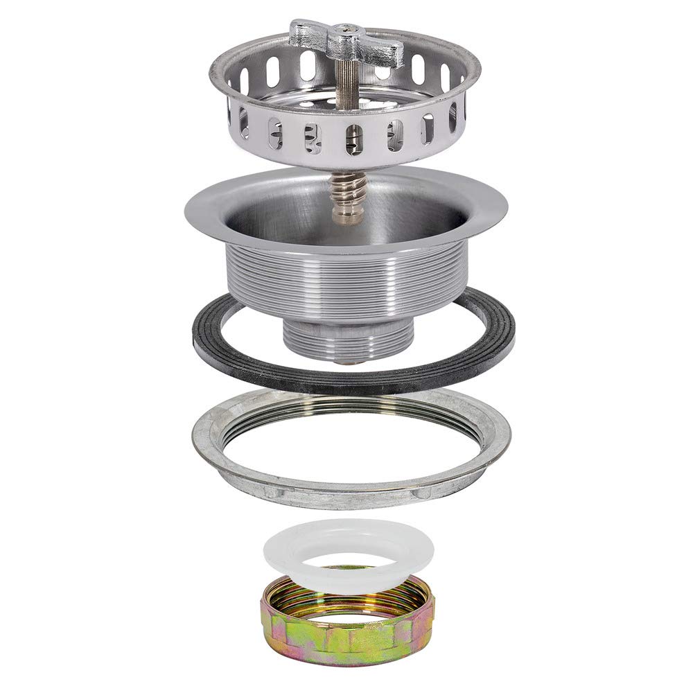 Ez-Flo Kitchen Sink Strainer With Die-Cast Slip Joint Nut, Spin And Seal, 3-1/2 Inch To 4 Inch Opening, Stainless Steel, 30009