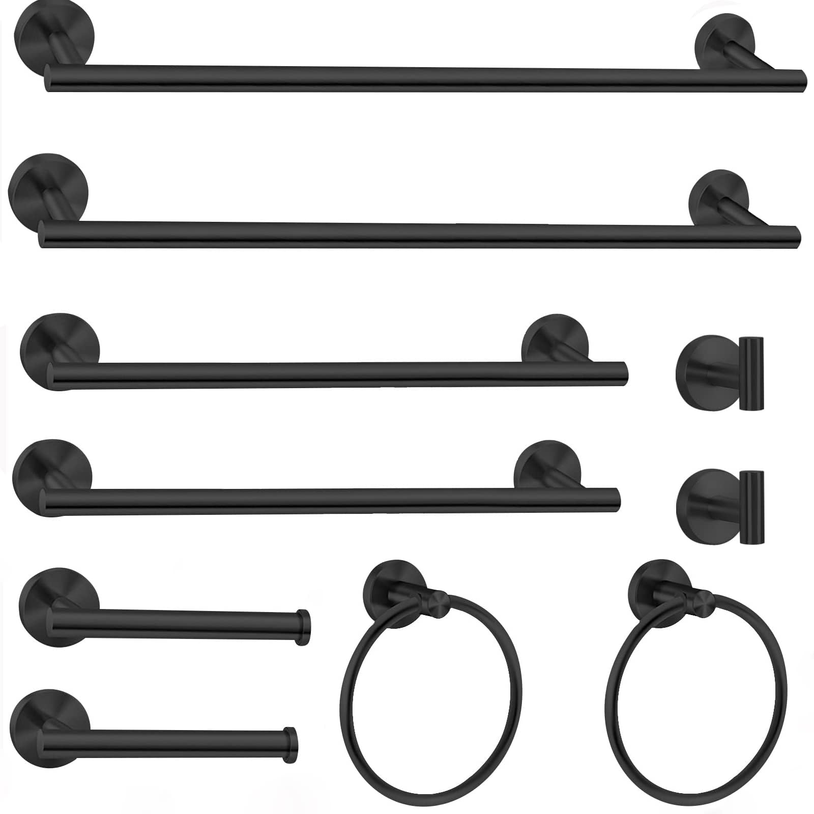 Cilee 10 Piece Matte Black Bathroom Hardware Set,2 Pack 5 Piece Bathroom Accessories Set Include 24 Inch,16 Inch Toilet Paper Ho