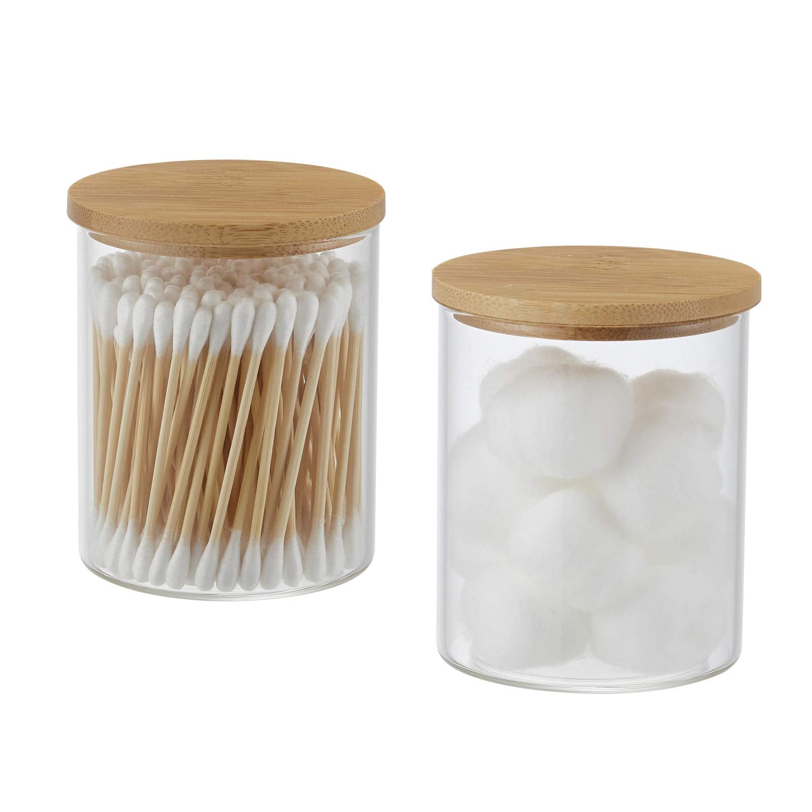INIUNIK Qtip Holder with Bathroom Vanity Tray  Glass Apothecary Jars with Lids for Bathroom  Cotton Ball Swab Pad Rounds Holder Bathroom Canister Jars for Bathroom Restroom Decorations and Organizer