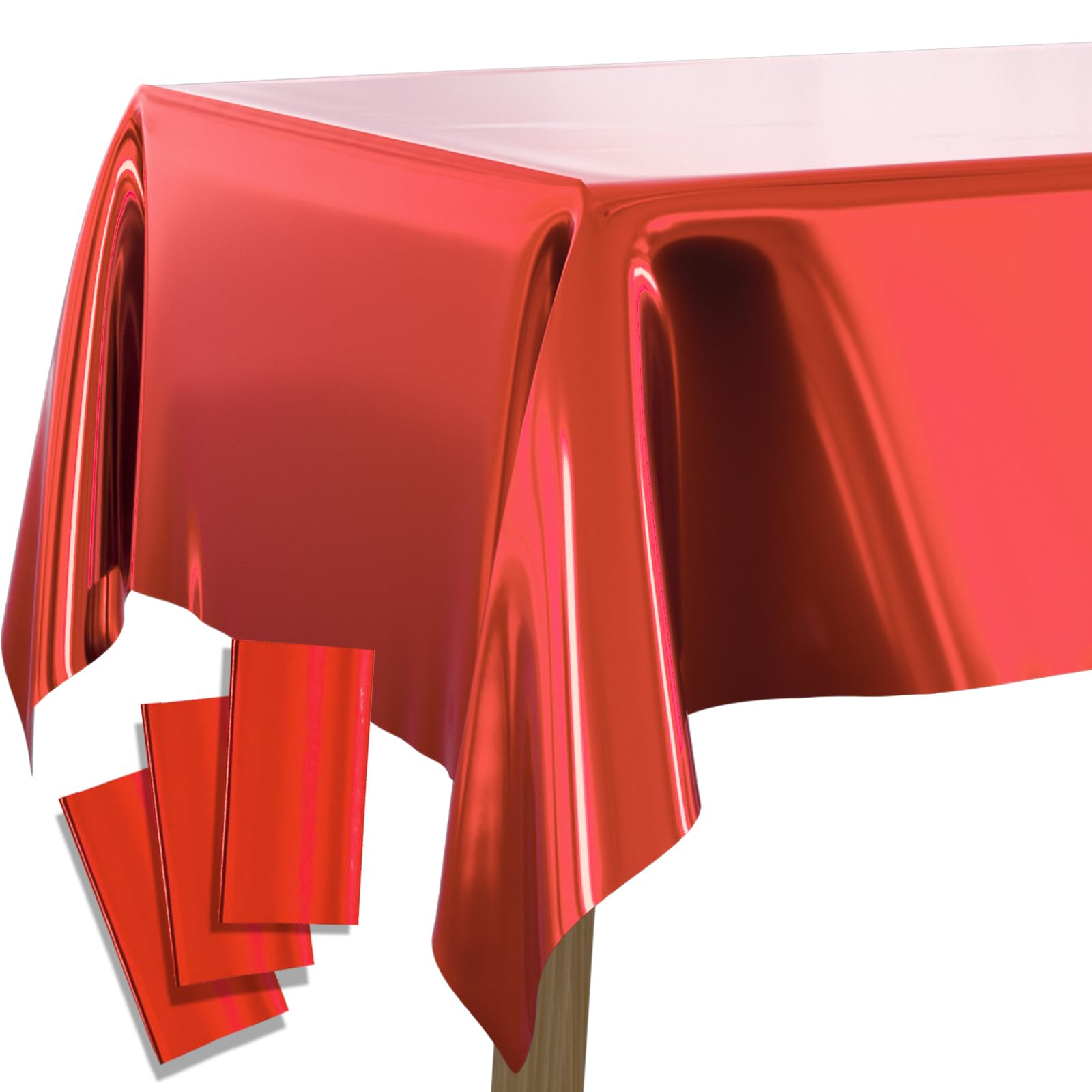 PartyWoo 3 pcs Red Foil Table Cover, 54 x 108 Inch Rectangle Waterproof Tablecloth for 6 to 8 Foot Tables, Disposable Plastic Pa