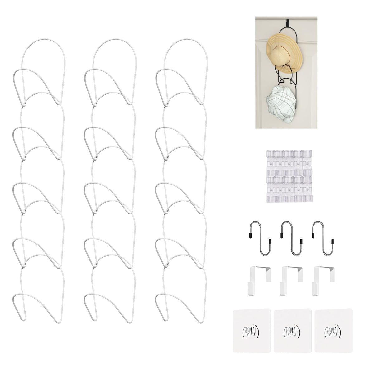 Linfidite 15 Pack Baseball Hat Rack Hanger Holder Organizer Multi Hook Wall Mounted Over Door Cap Display Storage Rack Cap Holde