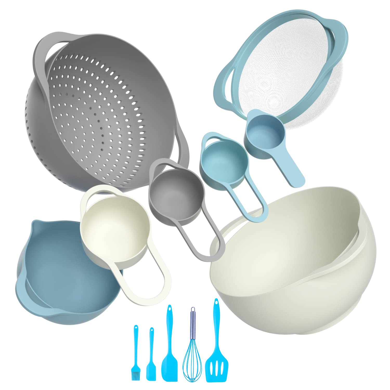 13 Pcs Mixing Bowls Set- Rv Camping Accessories Set, Apartment Kitchen Gadget Easy Storage, Inculding Measuring Cups Colander Si