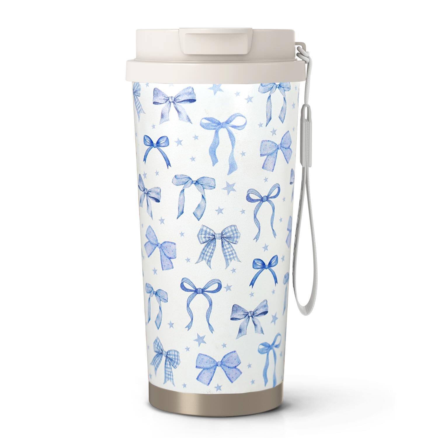 syuwdsnm 18 oz(530ml) Blue Bow Stainless Vacuum Steel Insulated Coffee Travel Mug Cup Water Bottle Tumbler with Straw,Christmas 