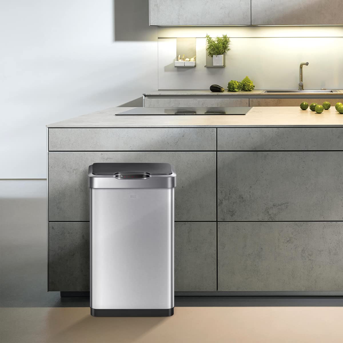 Eko Mirage-T 50 Liter / 13.2 Gallon Touchless Rectangular Motion Sensor Trash Can, Brushed Stainless Steel Finish