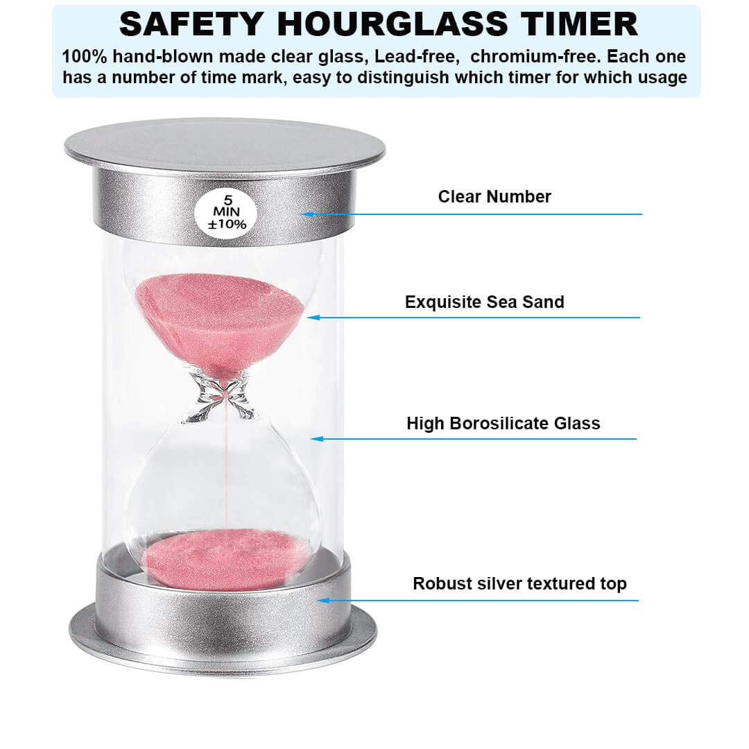 Hourglass Sand Timer 5 Minute: Silver Plastic Sand Clock 5 Minutes, Hour Glass Sandglass Timer For Kids, Games, Classroom, Kitch