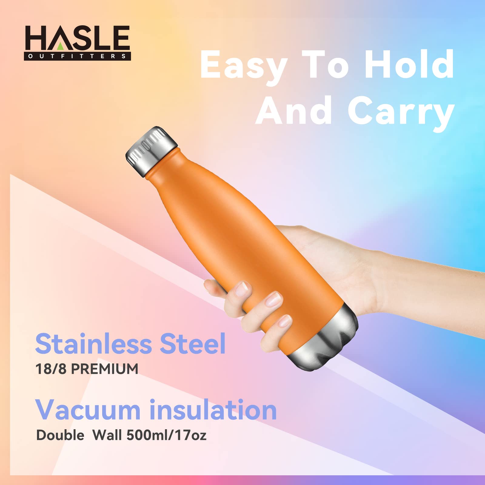 Hasle Outfitters 17Oz Stainless Steel Water Bottles Bulk, Vacuum Insulated Water Bottles Double Walled Powder Coated Reusable Me
