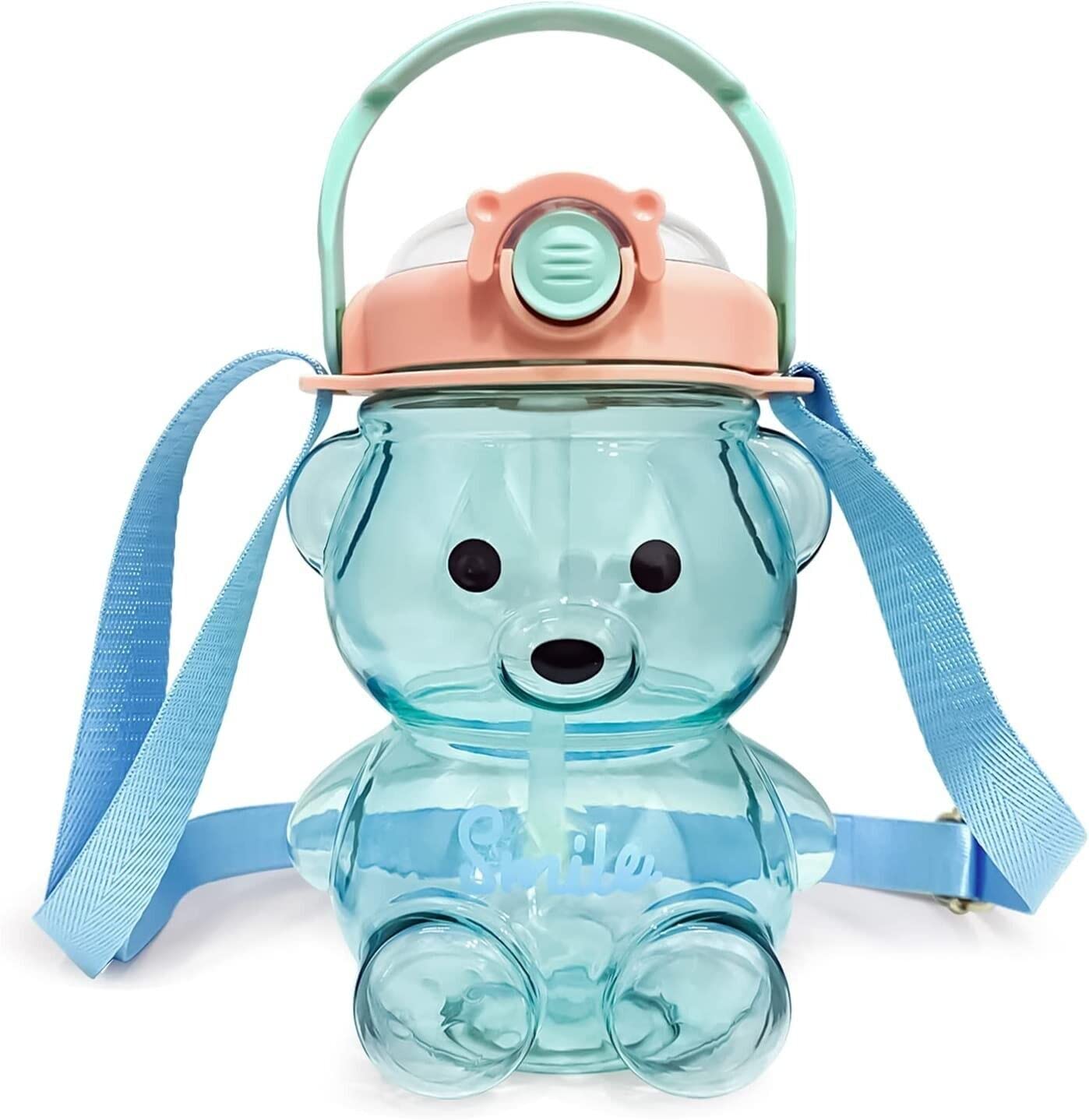 32oz Bear Straw Water Bottle Large 1L BPA Free Water Bottles with Removable Straw & Built in Carrying Loop, Adjustable & Removab