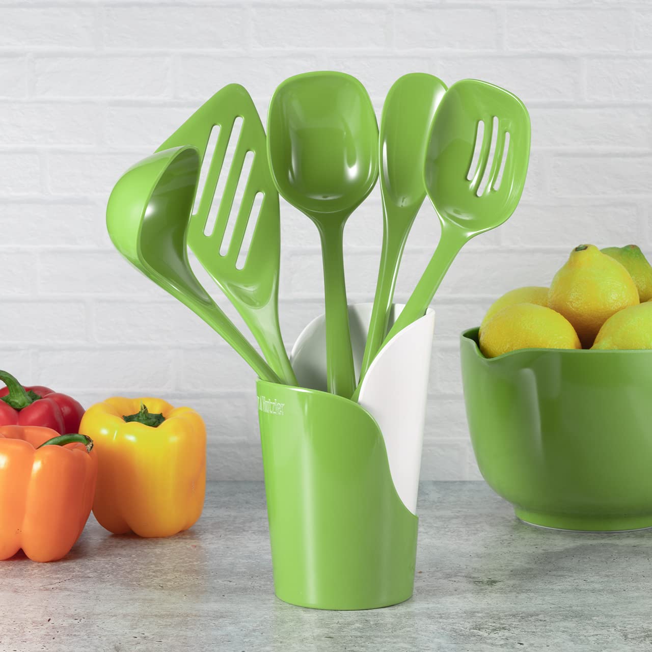 Hutzler Melamine Cooking Utensils And Crock Set, 6-Pc, Green