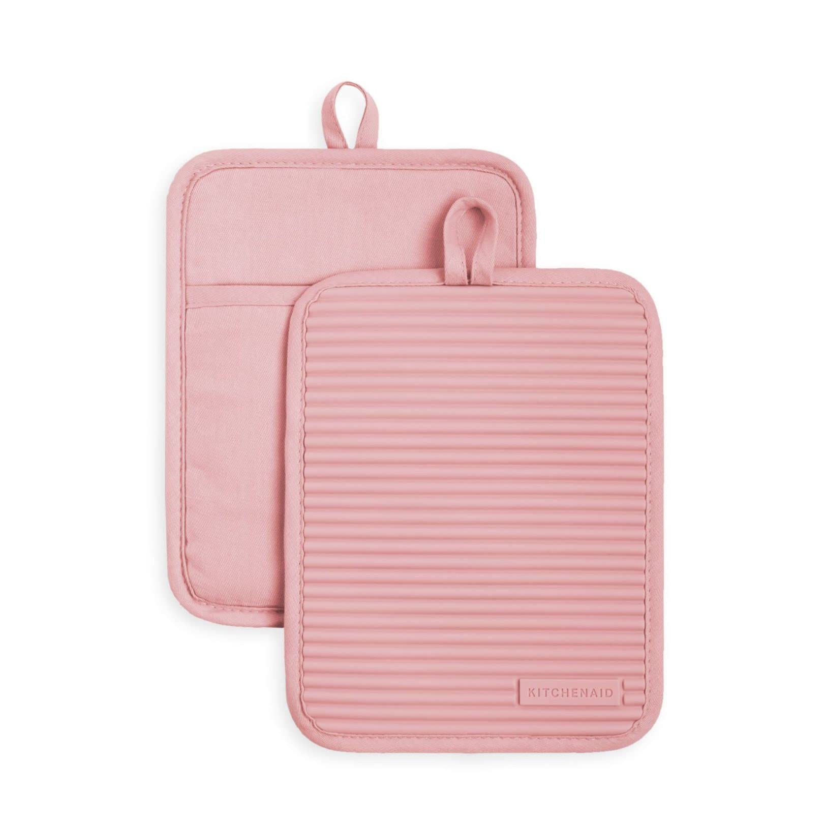 Kitchenaid Ribbed Soft Silicone Pot Holder Set, Dried Rose, 7''X9''