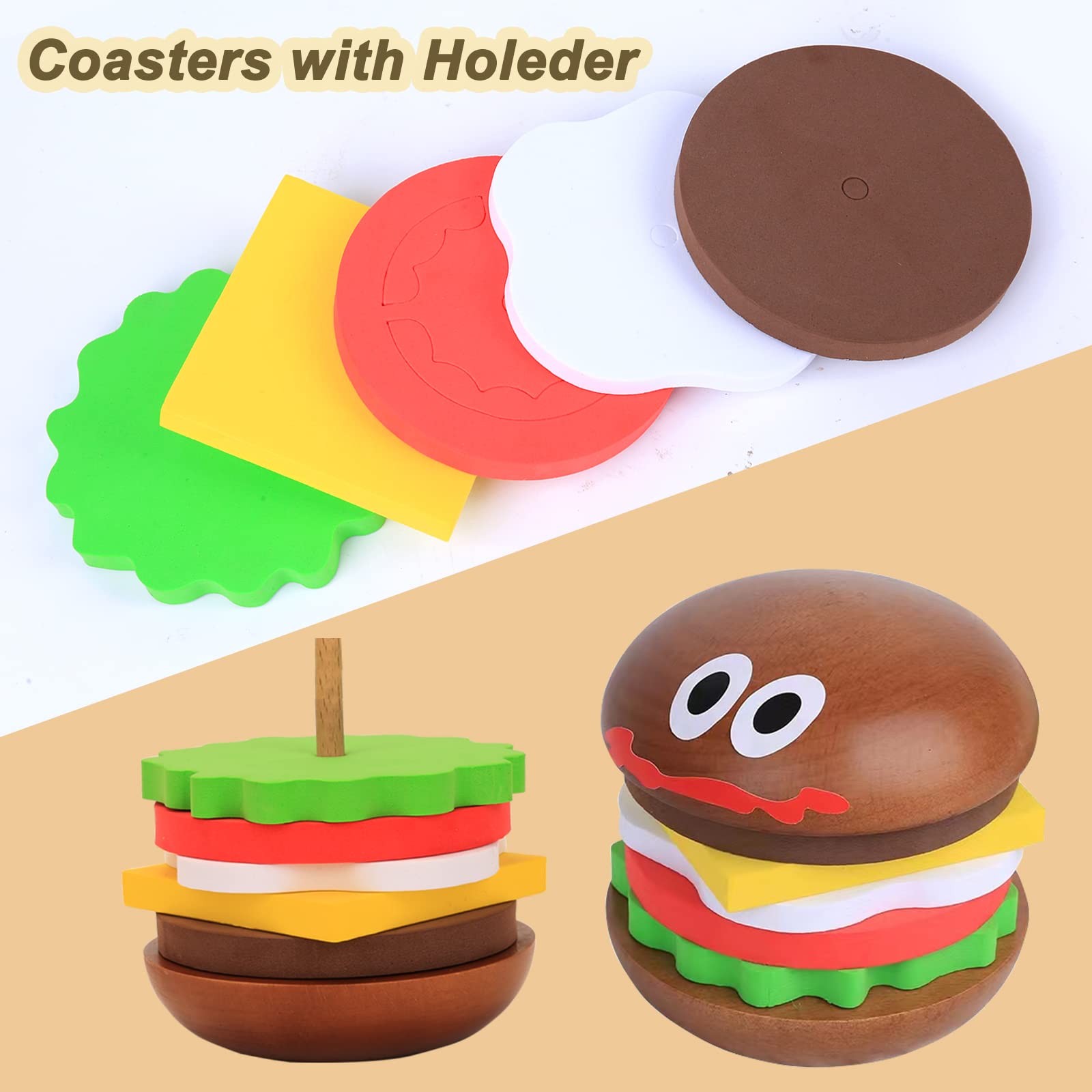 Fun Coasters Set For Drinks,Novelty Burger Coasters For Coffee Table,Diy Wooden Coasters For Drinks,,Cup Mat Wood Cup Lips,Gift