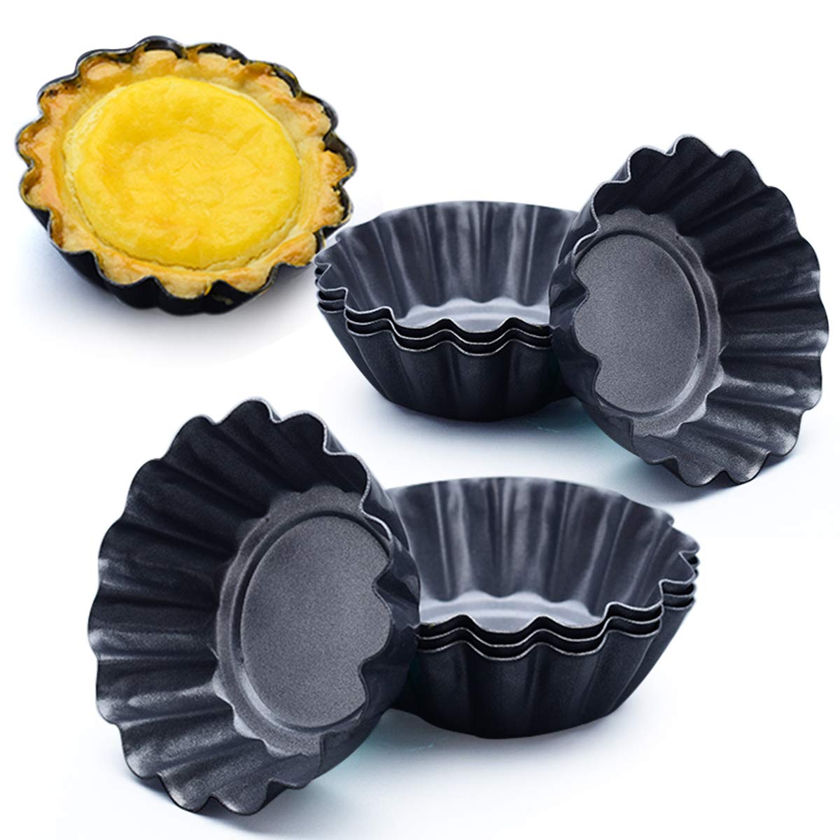 Amytalk 12 Packs Egg Tart Mold, Upgrade Bigger Size 3 X 0.9Inch, Cupcake Cake Muffin Mold Tin Pan Baking Tool, Carbon Steel