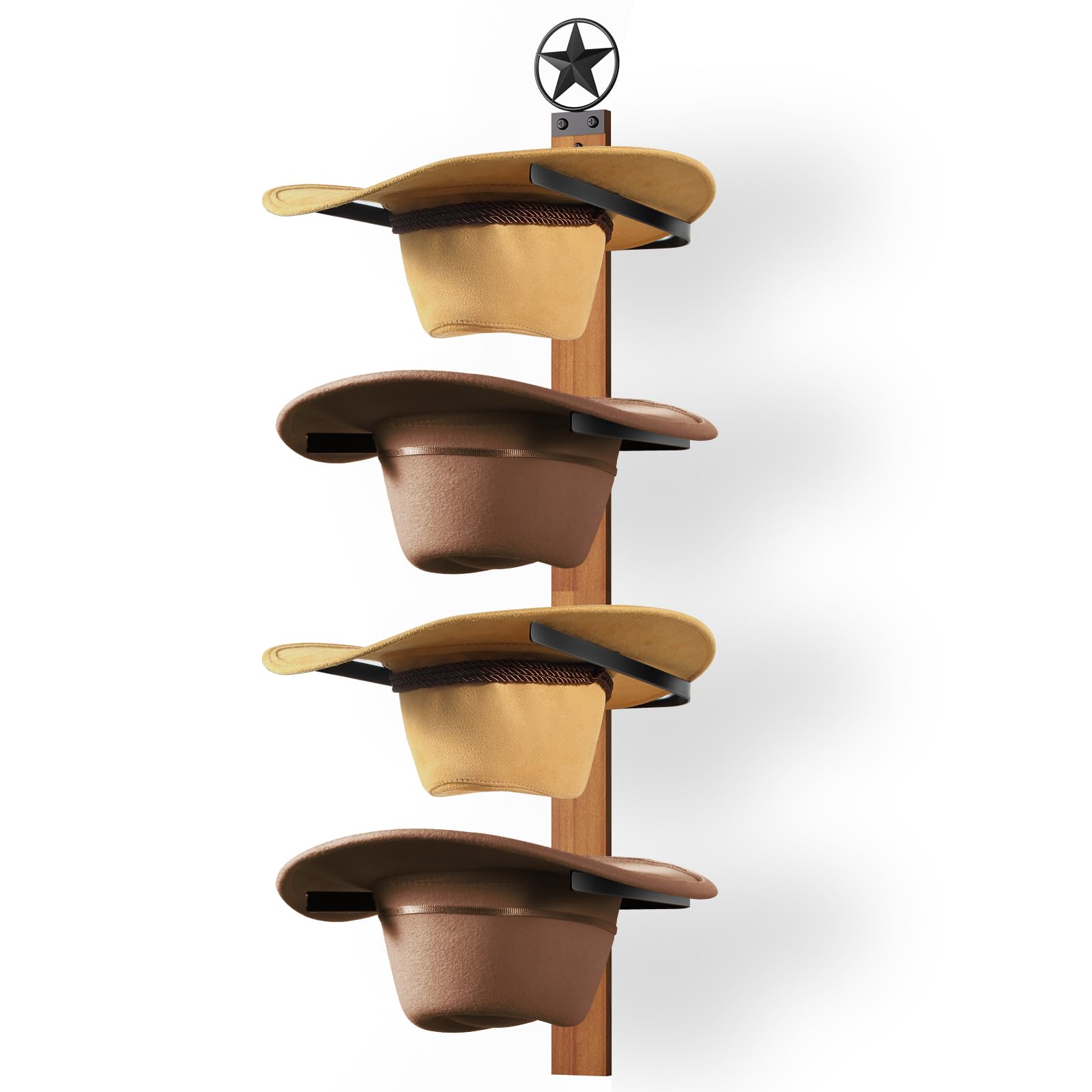 Fluffytree Cowboy Hat Rack, 4-Piece Western Hat Rack For Wall With Natural Wooden Board, Gift Cowboy Hat Holder For Wall D  Cor