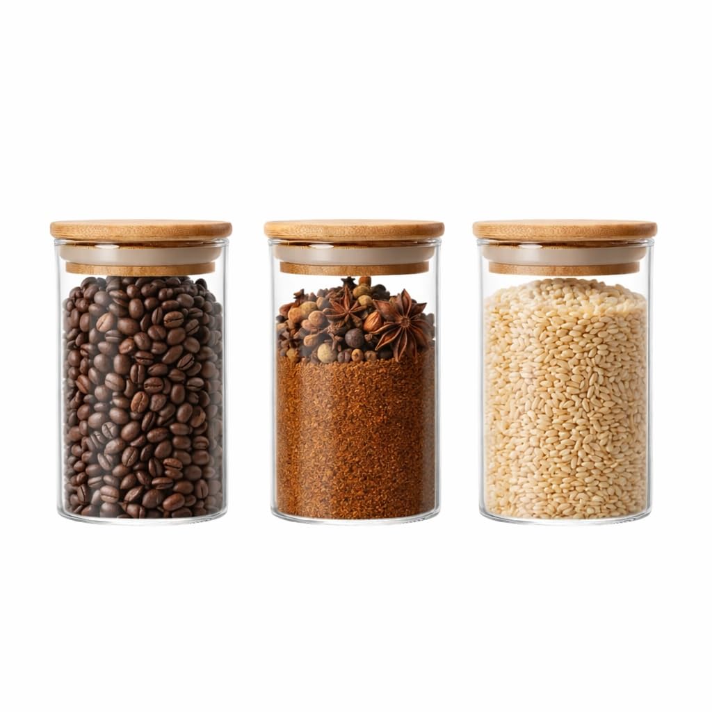 Home Heaven Bamboo Lid Jars, Glass Storage Jars, Kitchen Airtight Storage Jars, Spice Jars, Made Of Reinforced Borosilicate Glas