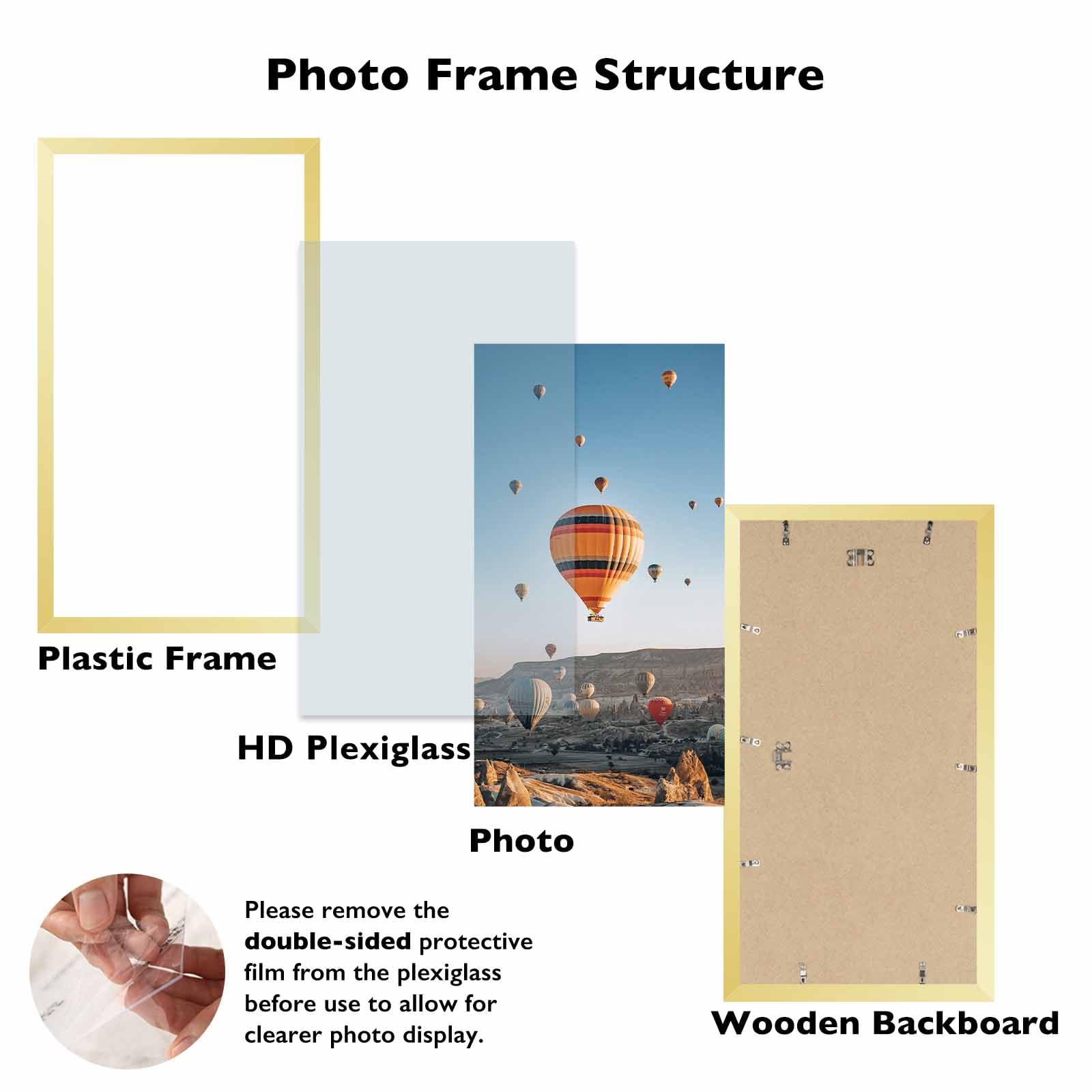 JCJMY 9x16 Picture Frame Gold for Wall Hanging, Wall Mounting Horizontally or Vertically, 9 x 16 Wall Gallery Poster Photo Frame