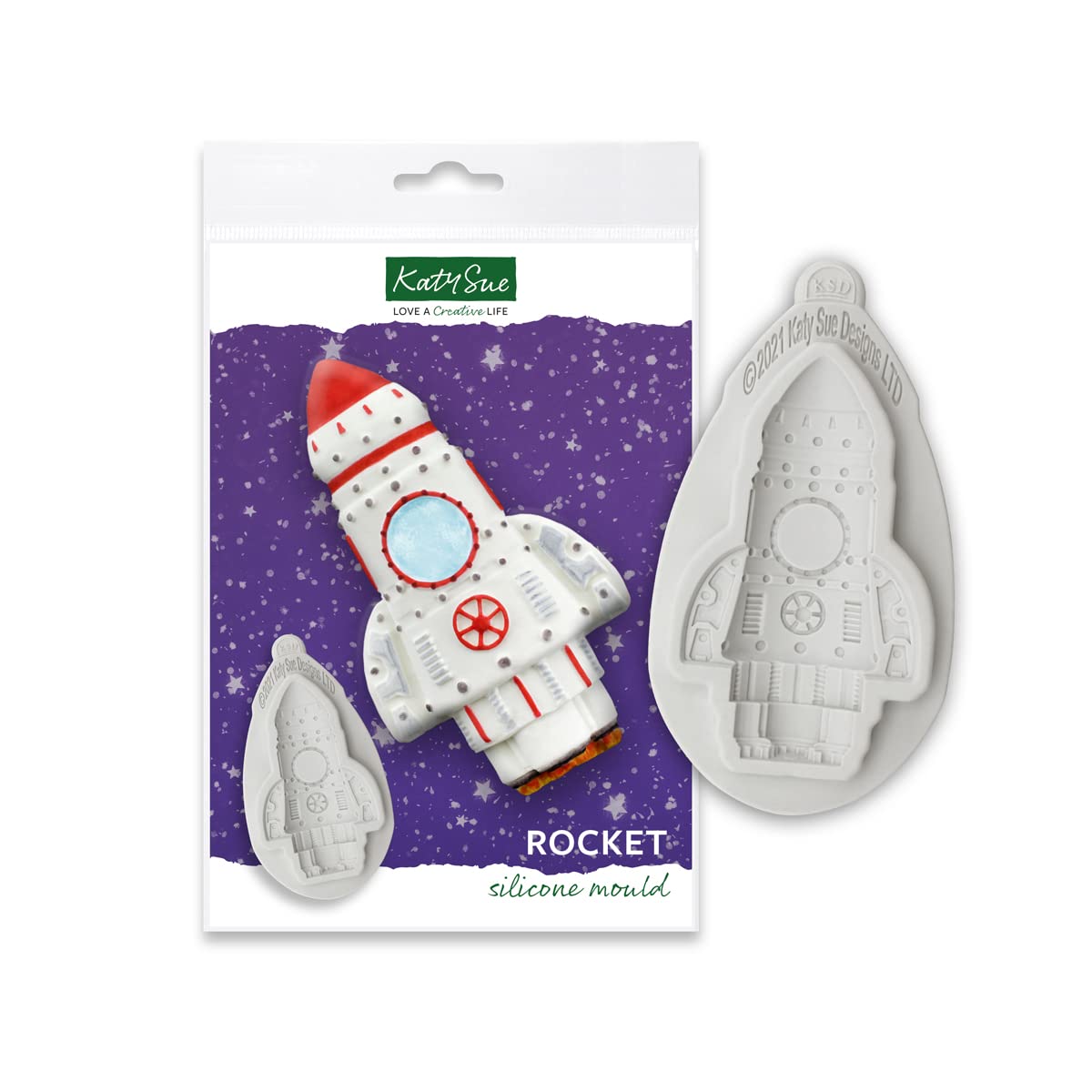Katy Sue Space Rocket Silicone Mold For Cake Decorating & Crafts. Rocket Is 3.9 X 2.4 X 0.7 Inches. For Fondant, Gum Paste, Suga