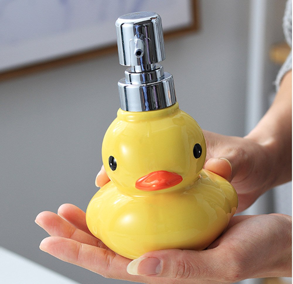 123Arts Ceramics Duck Soap Dispenser with Stainless Pump Soap Bottle or Lotion Bottle Home Decoration