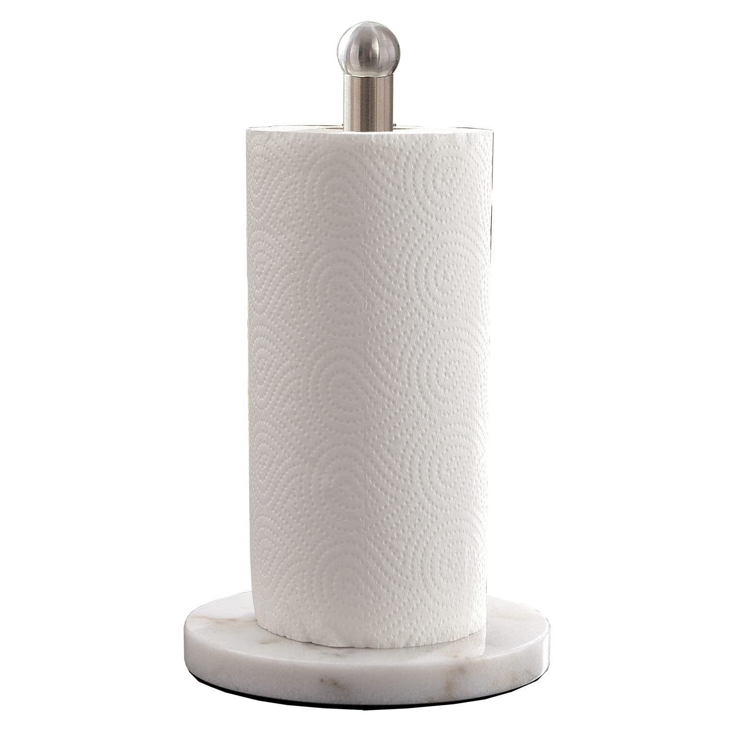 Paper Towel Holder With Sturdy Marble Base, Freestanding Paper Towel Holder Countertop, One-Handed Use, No Wobbly (Brushed Nicke