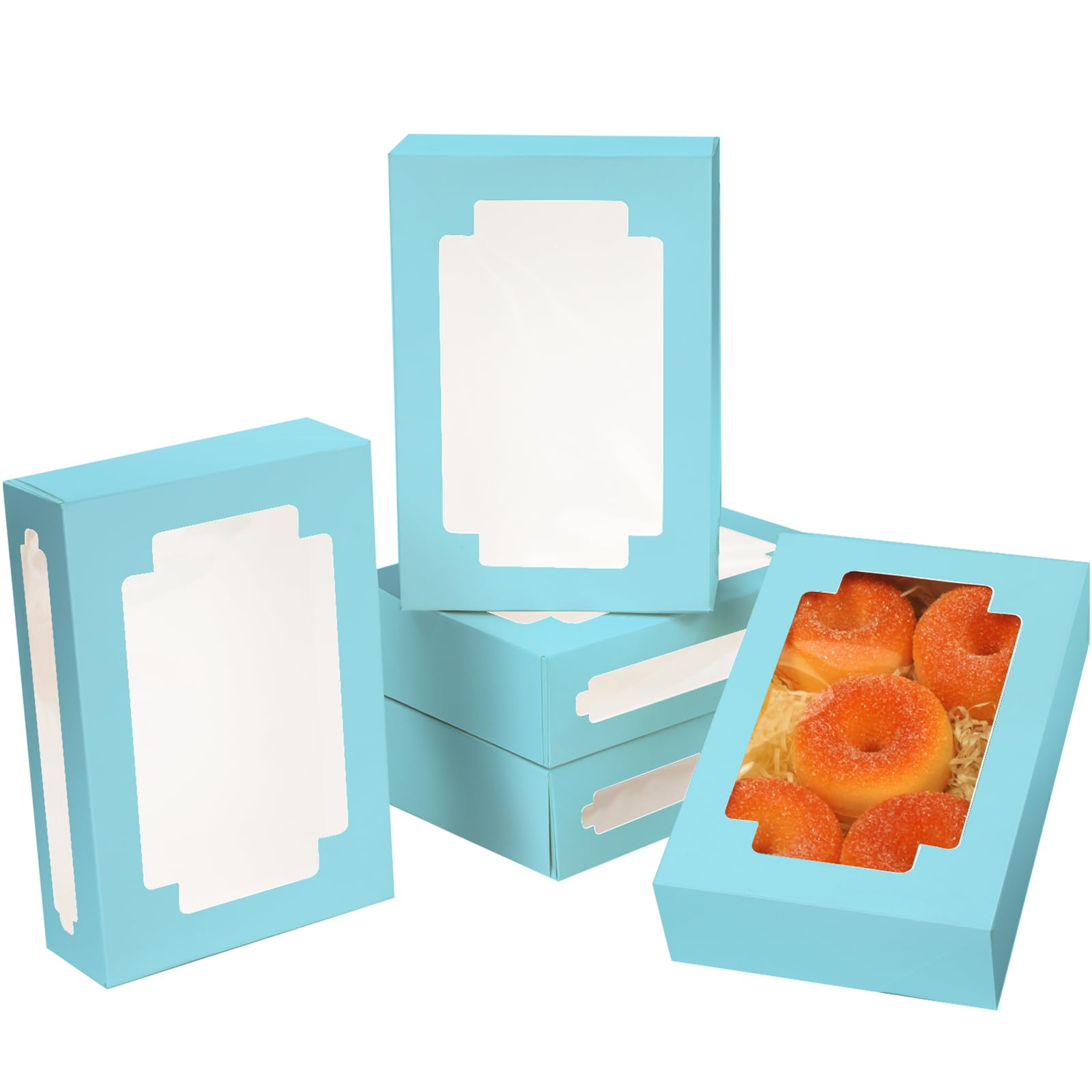 qiqee Light Blue Cookie Boxes for Gift Giving 8x5.3x2 inch 24Packs Light Blue Bakery Box with Window Treat Box for Donuts Candie