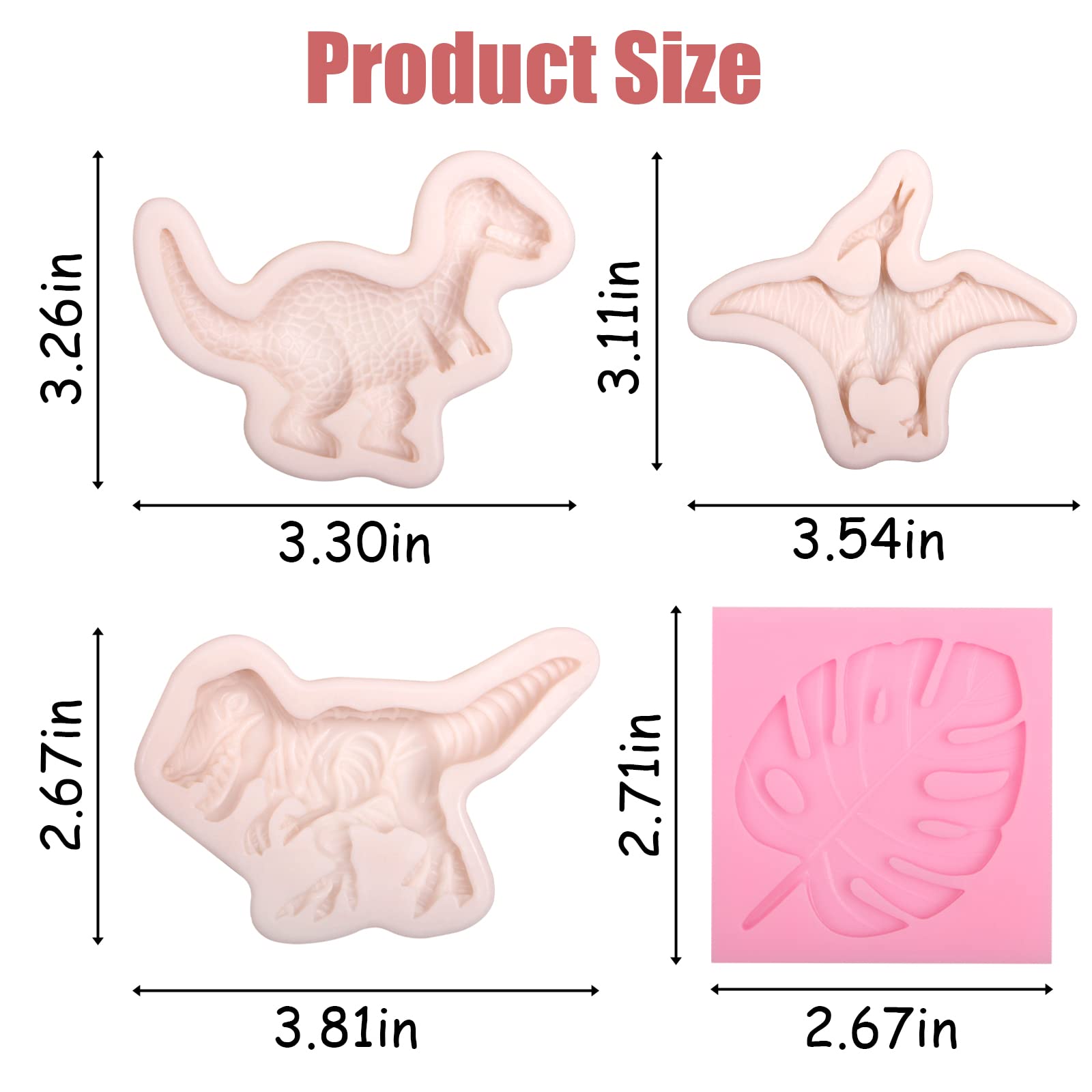 Dinosaur Silicone Fondant Molds 4 Pcs, Tropical Leaves Monstera Leafage Chocolate Mold Forcake Decoration Candy Cupcake Topper C