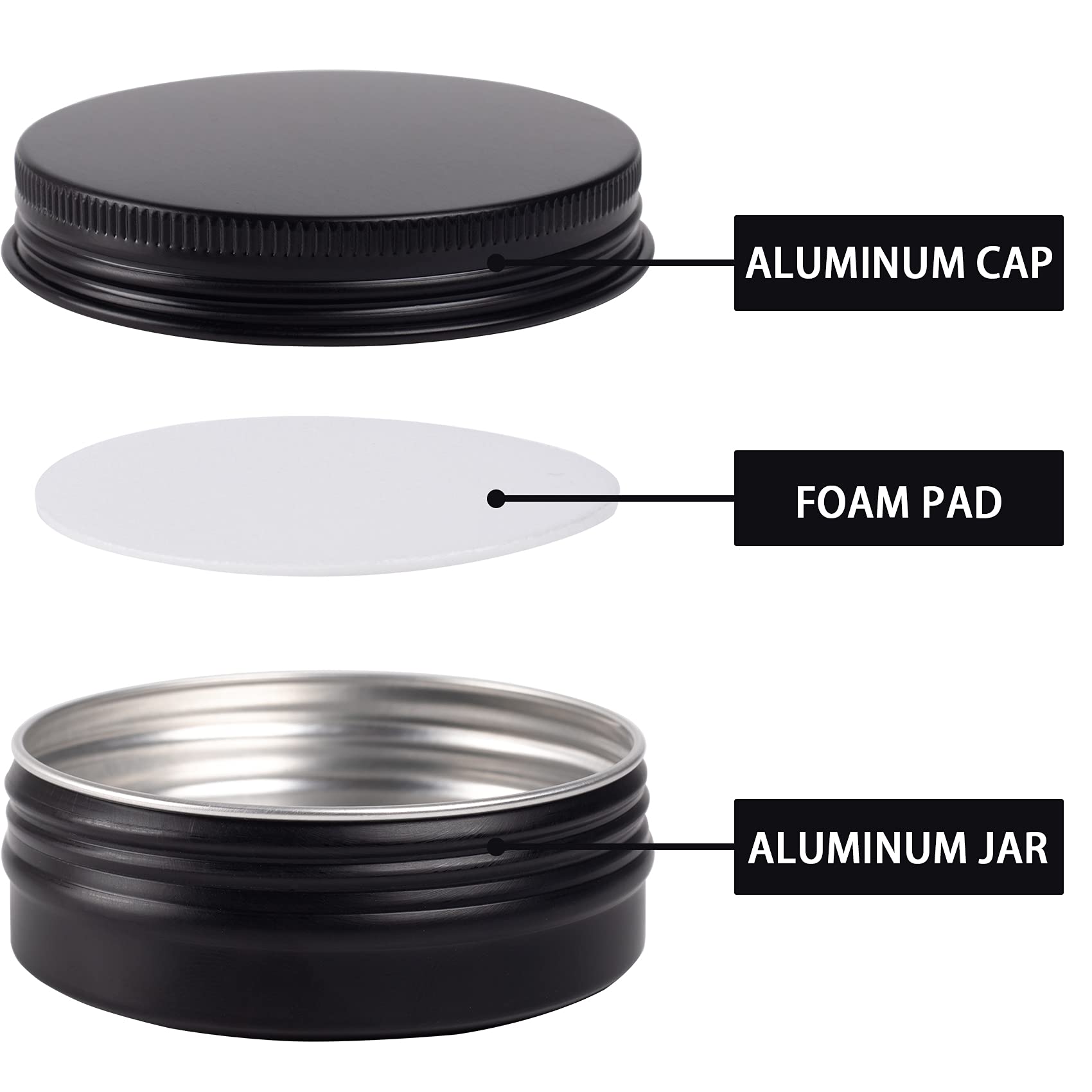 2 Oz / 60Ml Screw Top Aluminum Tin Jar With Screw Lid And Blank Labels - Pack Of 23 (Black)