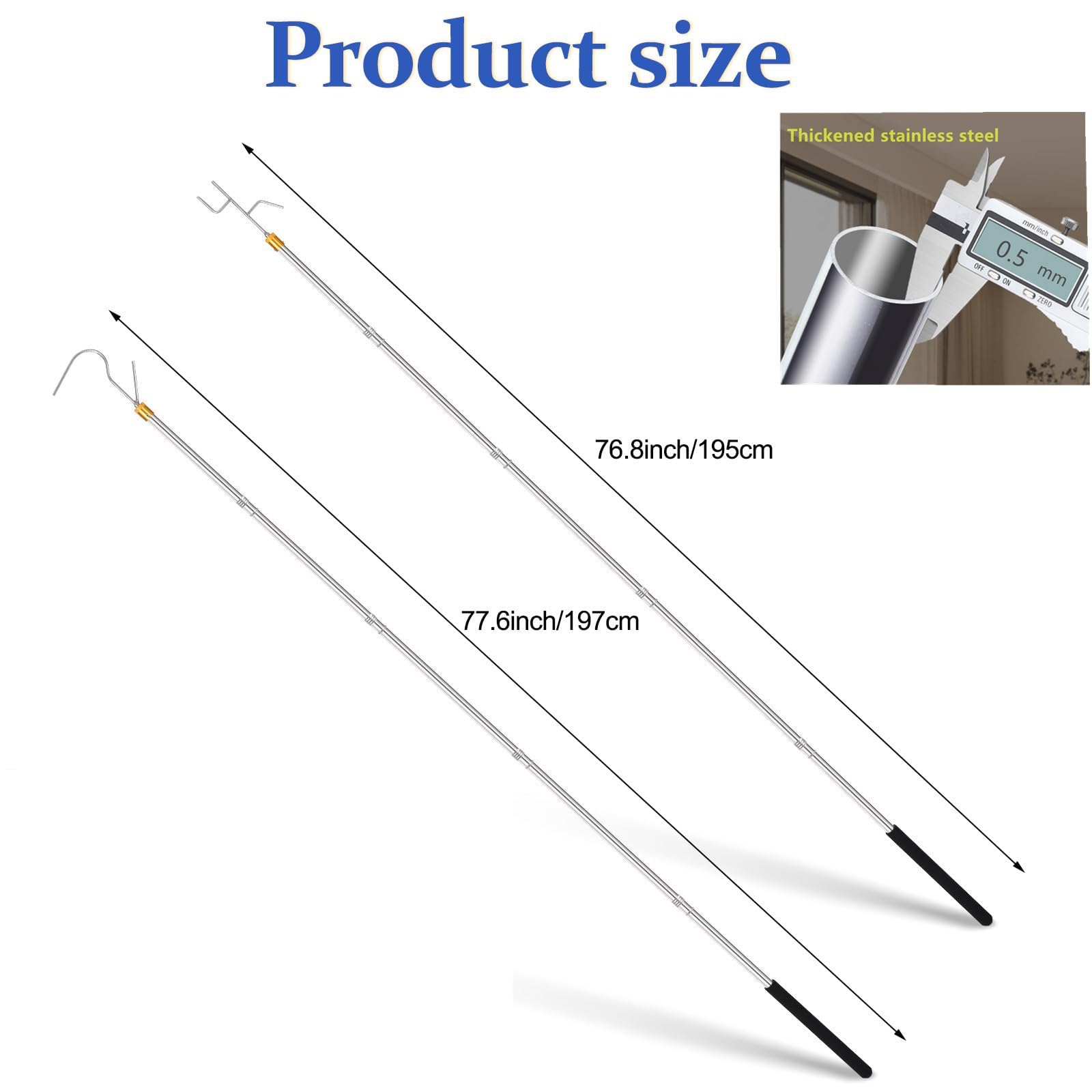 Clothes Hook Pole,29-71 Inch Adjustable Extension With Hook Bar.Suitable For Clothes Hanger Rod, Christmas Light, Hanging Flower