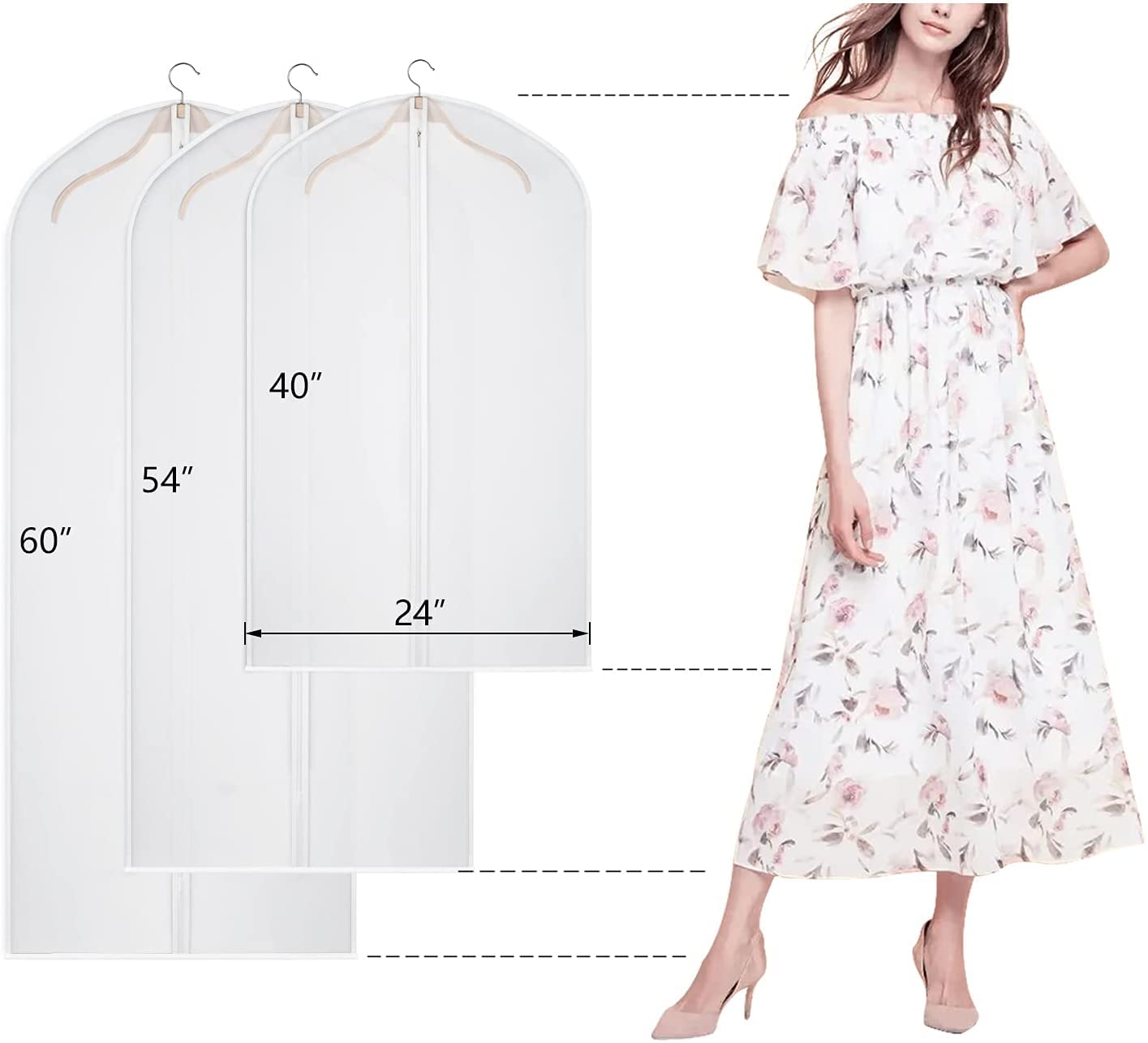Kntiwiwo Clear Garment Bags for Closet Storage Suit Bag Set of 8 Hanging Clothes Cover Dress Bag Dust-Proof with Zipper for Suit  Coat  Long Dresses Clothes Storage 24? x60?