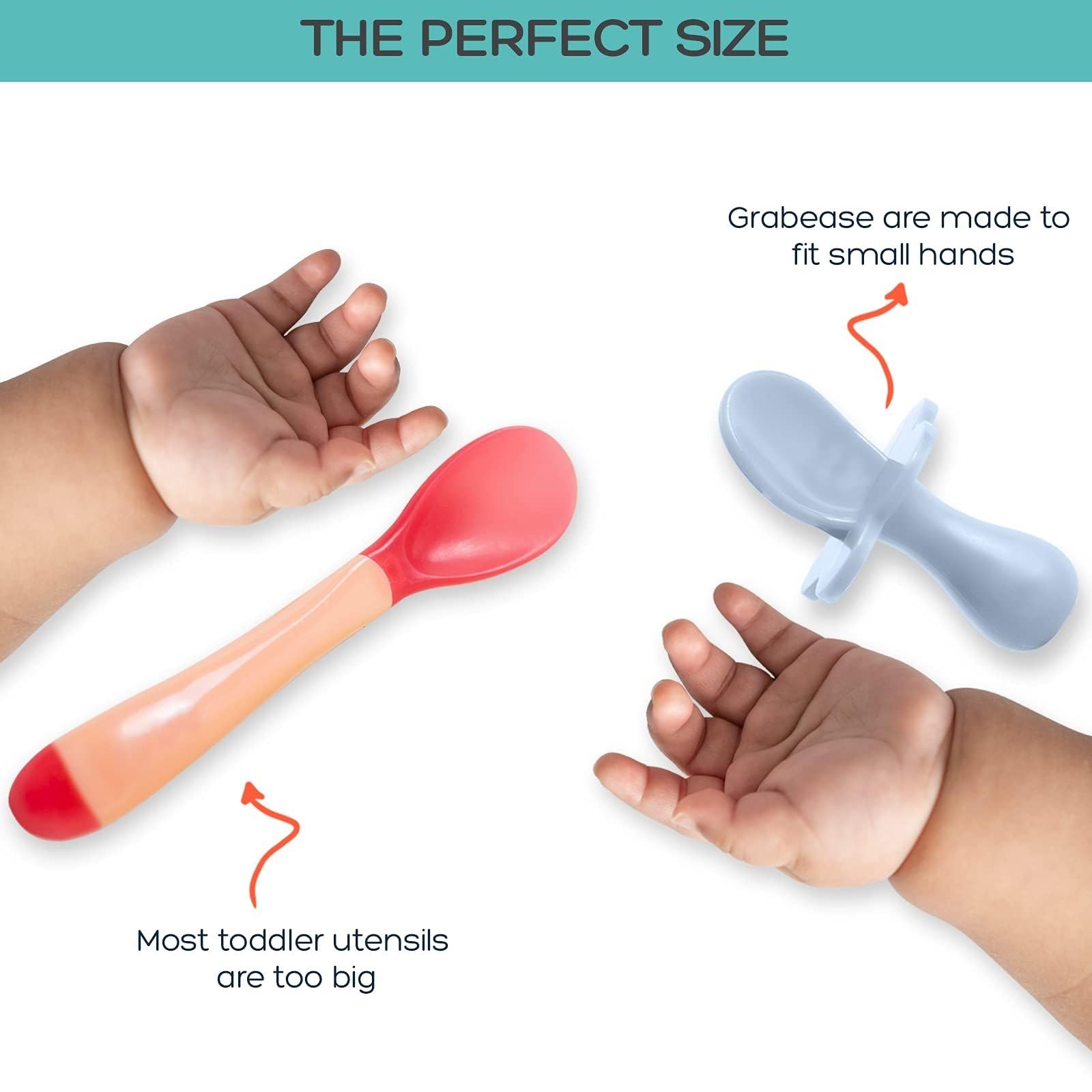 Grabease Baby & Toddler Self-Feeding Fork and Spoon Utensils - BPA-Free & Phthalate-Free - 1 Set, Blue - Baby Eating Essentials