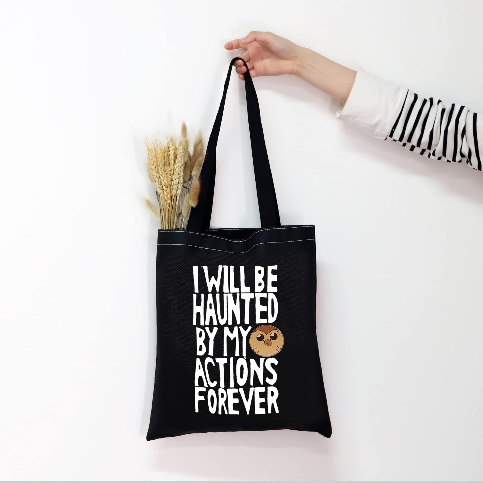 Mnigiu The Owl House Inspired Hooty Tote Bag I Will Be Haunted By My Actions Forever The Owl House Hooty Fan Gift (Black)