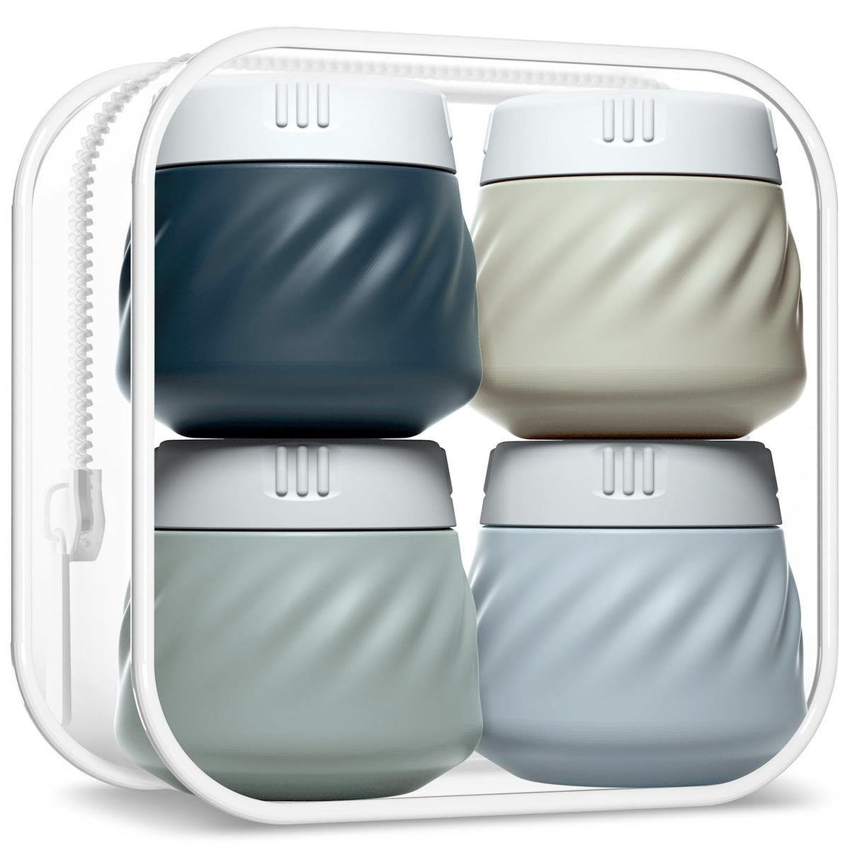 Gemice Tsa Approved Travel Containers For Toiletries, 4 Pack Silicone Cream Jars With Convenient Toiletry Bag, Leak-Proof Wide M