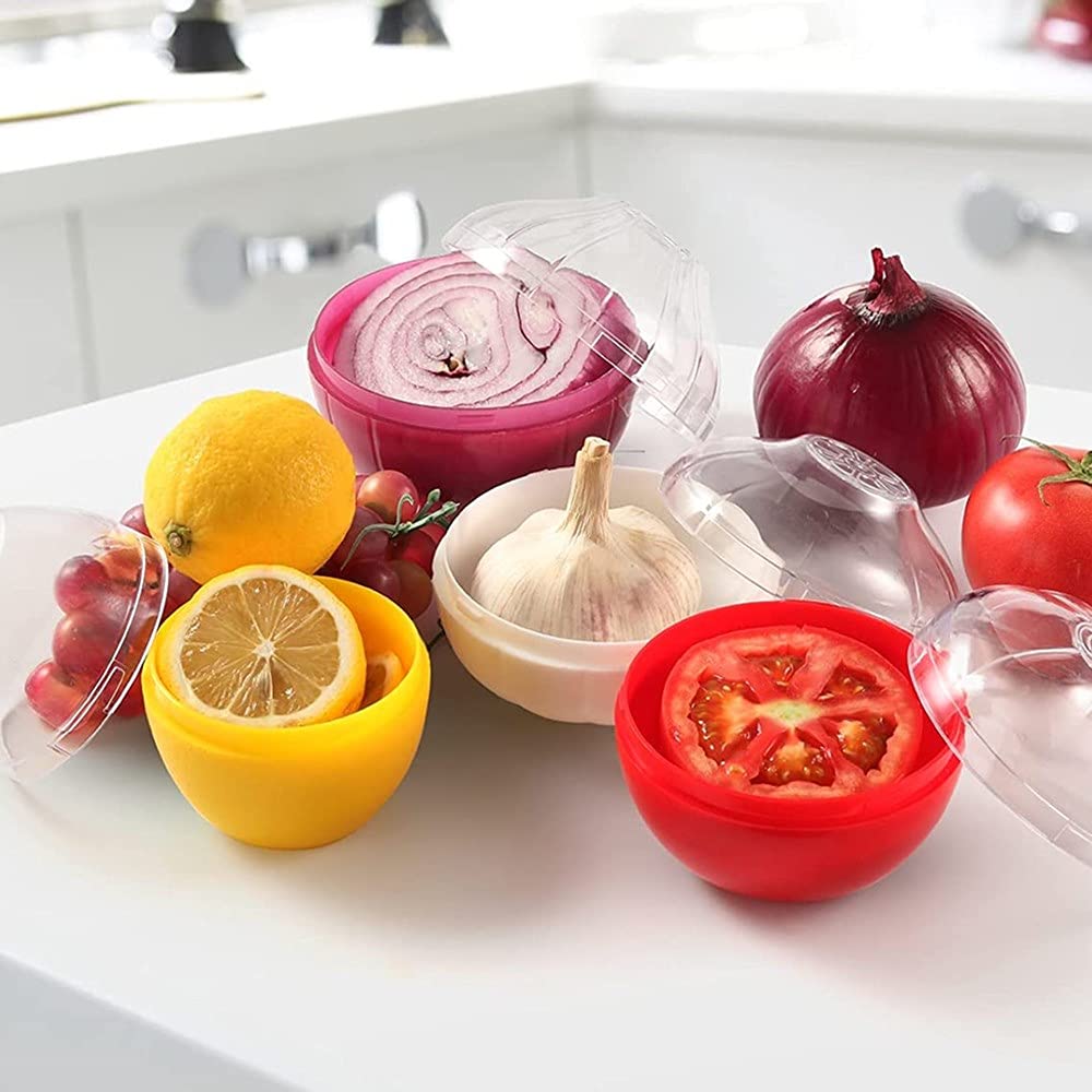 Oukeyi Reusable Fruit And Vegetable Storage Containers Refrigerator Box Storage Bowls Saver Holder Keeper For Onion, Green Peppe